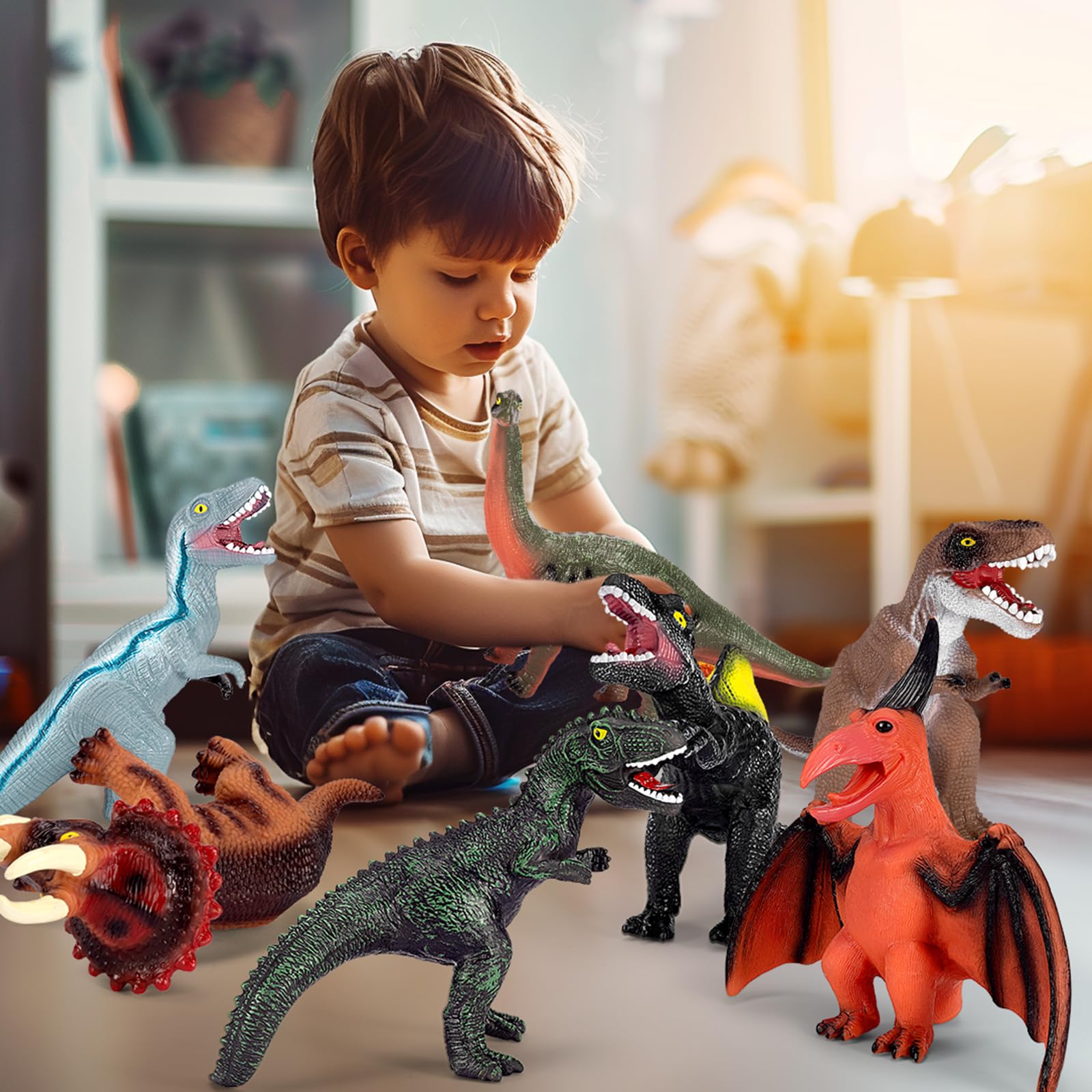7 Piece Jumbo Dinosaur Toys Set - Large Dinosaur Figures for Kids Ages 3-5, Perfect Dinosaur Gifts for Boys & Girls - Great for Playtime, Learning & Birthday Parties