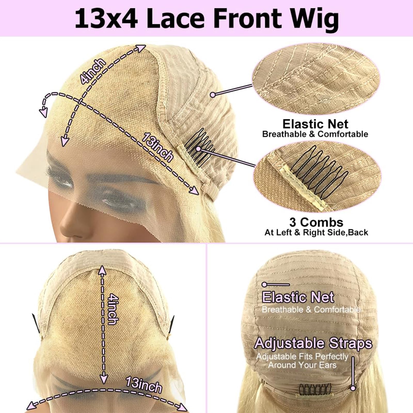 Blonde Blue Ombre Human Hair Wig - 13x4 Lace Front HD Transparent Glueless 180 Density 24 Inch - Perfect for Cosplay, Halloween, Parties & Special Events