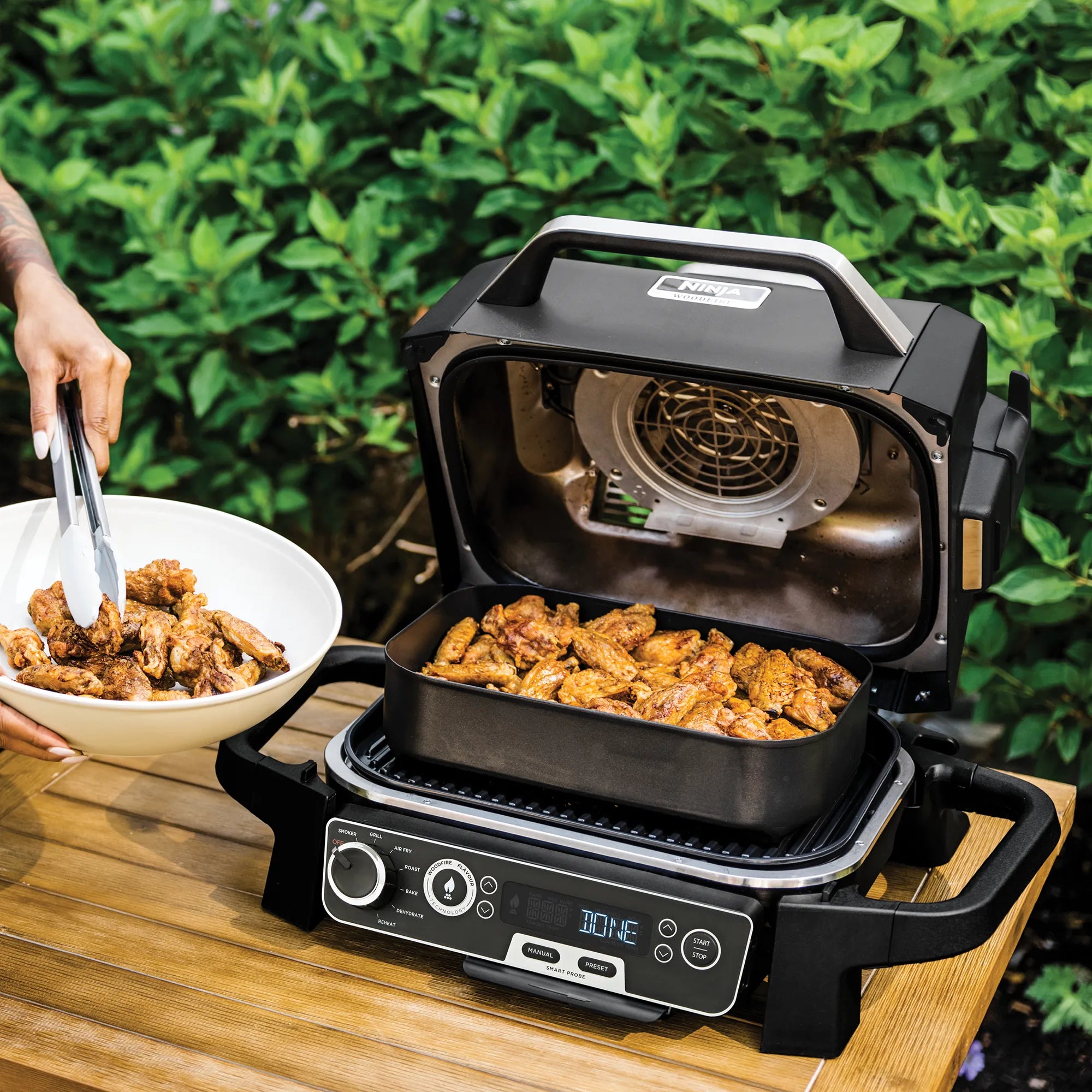 Ninja Woodfire Electric BBQ Grill & Smoker - Outdoor Cooking & Backyard Grilling for Steak, Chicken, Ribs & Vegetables | Perfect for Patio, Camping & Tailgating