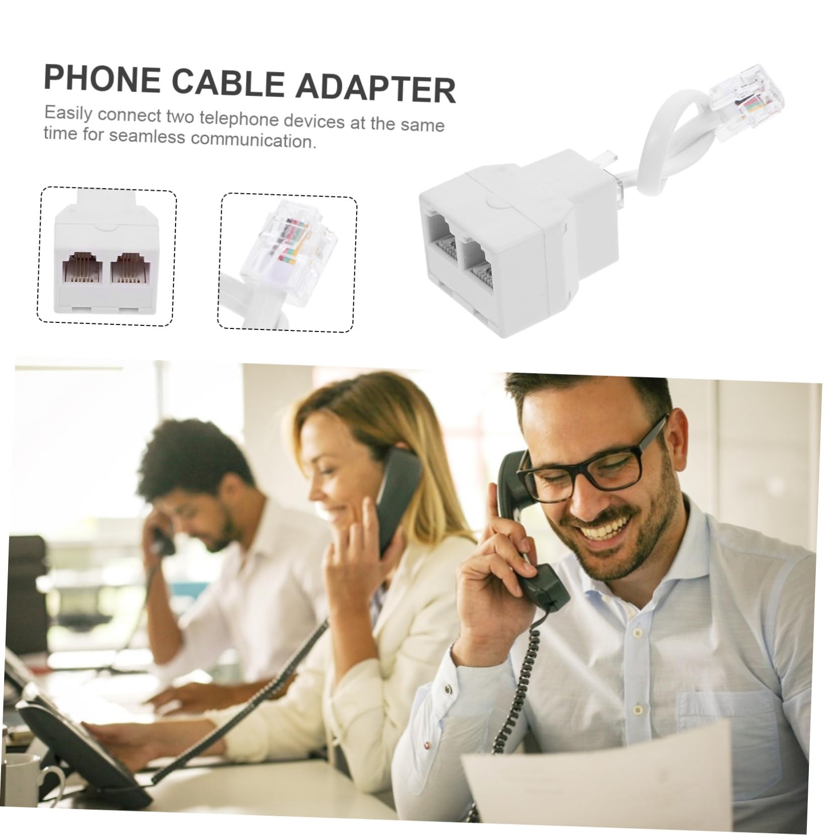 NUOBESTY 4-Way Phone Jack Splitter Adapter - Connect 2 Separate Phone Lines from 1 Jack - White Office Telephone Accessory for Multi-Line Business Communications