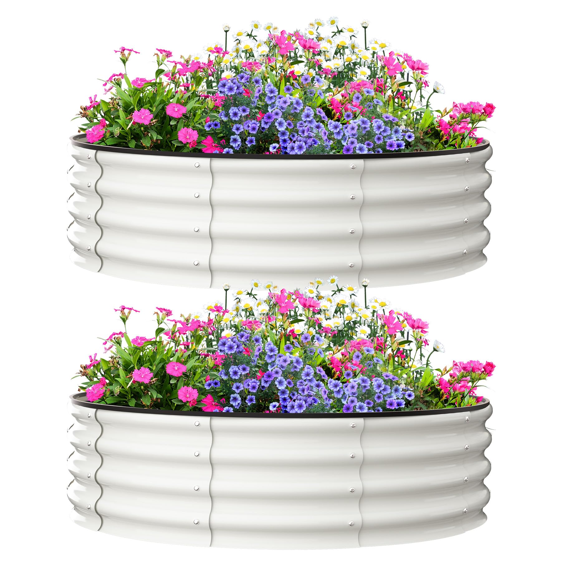 2 Pack 4'x4'x1' Galvanized Steel Round Raised Garden Beds - Heavy Duty Open Bottom Planter for Outdoor Vegetables, Flowers, Herbs - Perfect for Backyard Gardening, Patio Decor & Urban Farming (White)