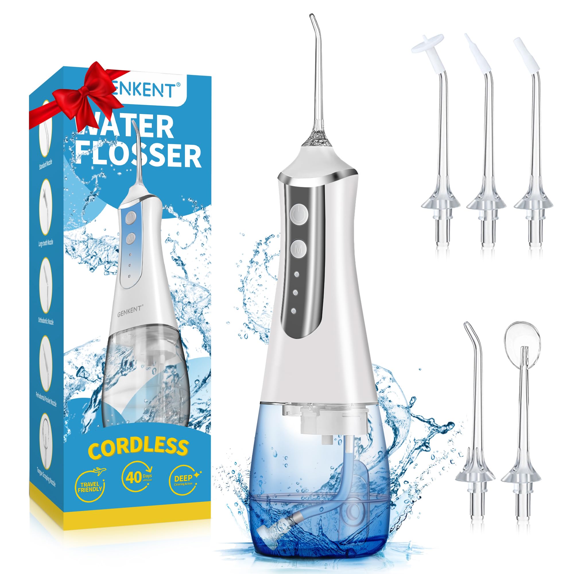 **Rechargeable Water Flosser 300ML – Electric Dental Oral Irrigator with 3 Modes & 5 Tips for Teeth Cleaning, Waterproof & Travel-Friendly – Perfect for Home, Travel, and Daily Oral Care (White)**