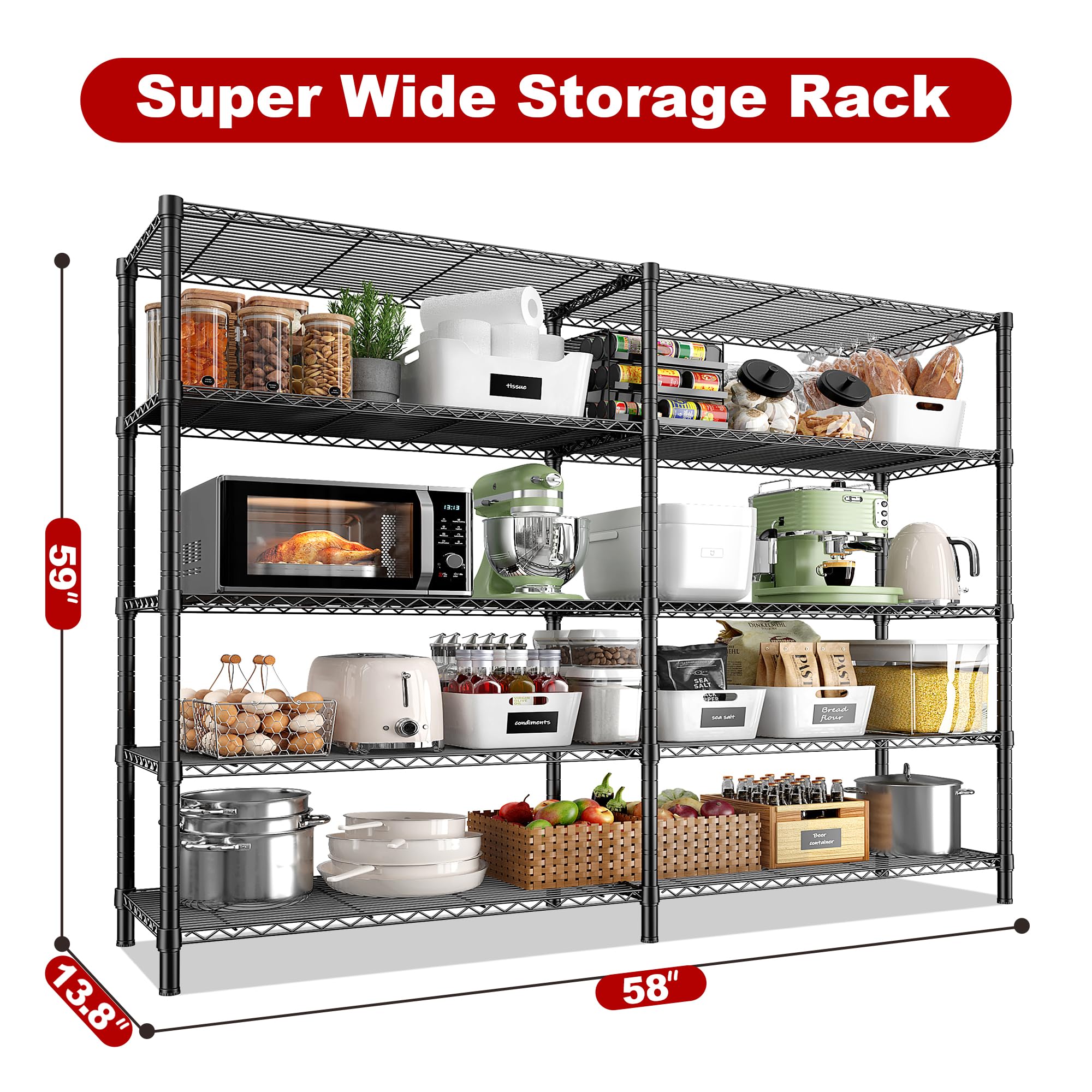 REIBII 5-Tier Heavy Duty Metal Shelving Unit - 58