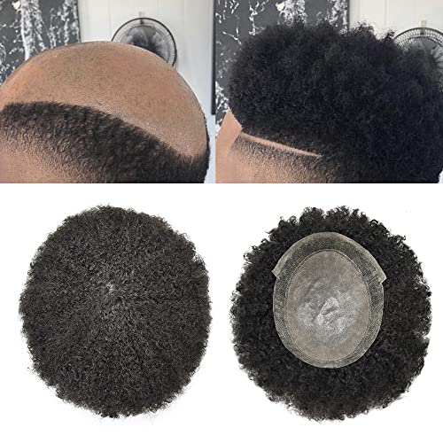 Afro Toupee for Black Men - 100% Human Hair Piece for African American Men with Thinning Hair | 6mm Wave, Jet Black #1 | Perfect for Daily Wear, Special Occasions & Hair Loss Solutions