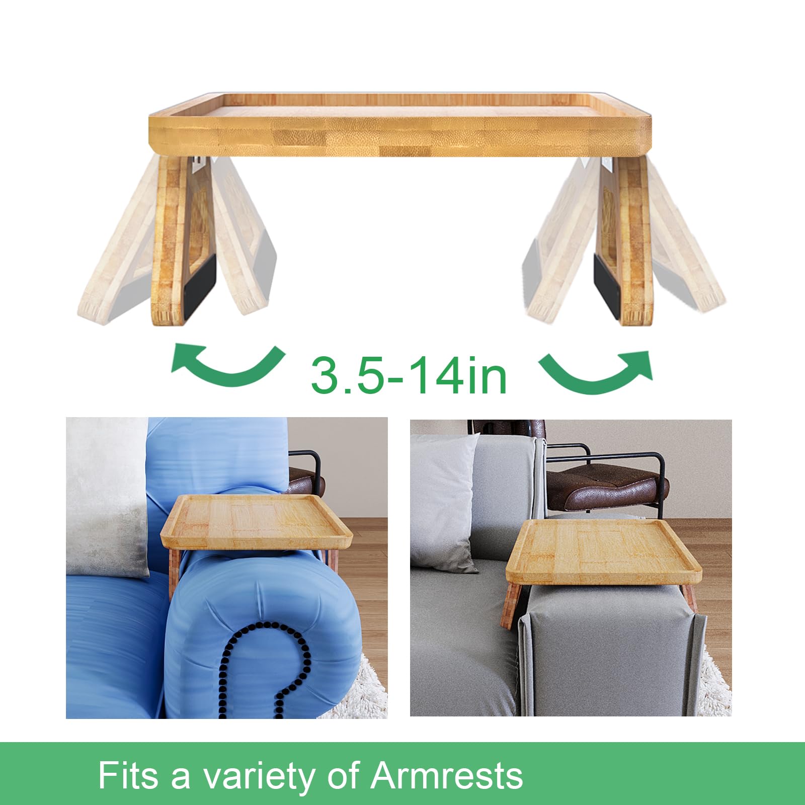 Bamboo Folding Sofa Tray with Clip - Couch Armrest Tray for Drinks, Snacks, Phone & Remote Control | Natural Wood | Perfect for Living Room, Bedroom & Home Office Use