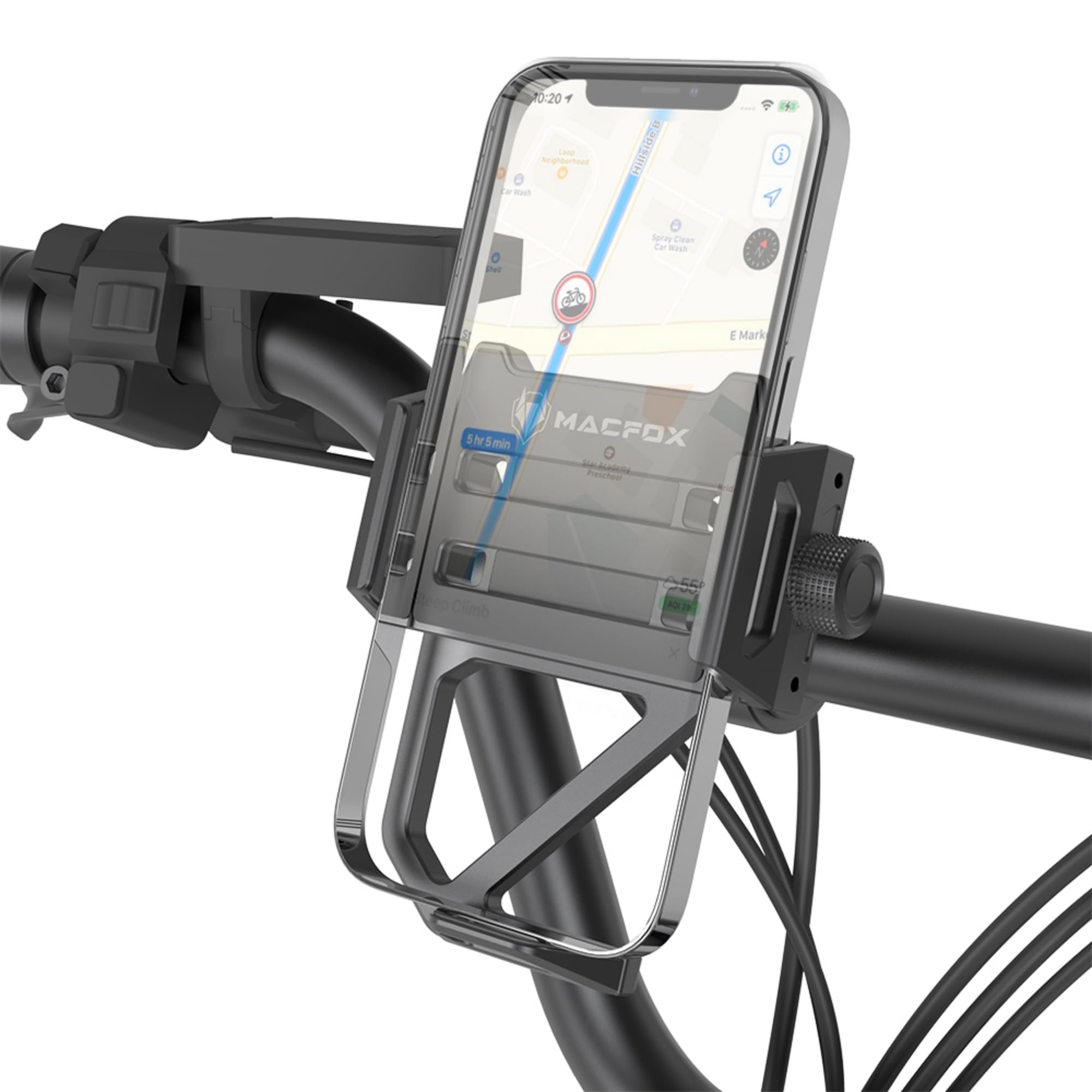 MACFOX Universal Bike Phone Mount - Secure Motorcycle & EBike Phone Holder for iPhone 15 Pro Max/Plus, 14 Pro Max, Samsung S9/S10 (Fits 4.7