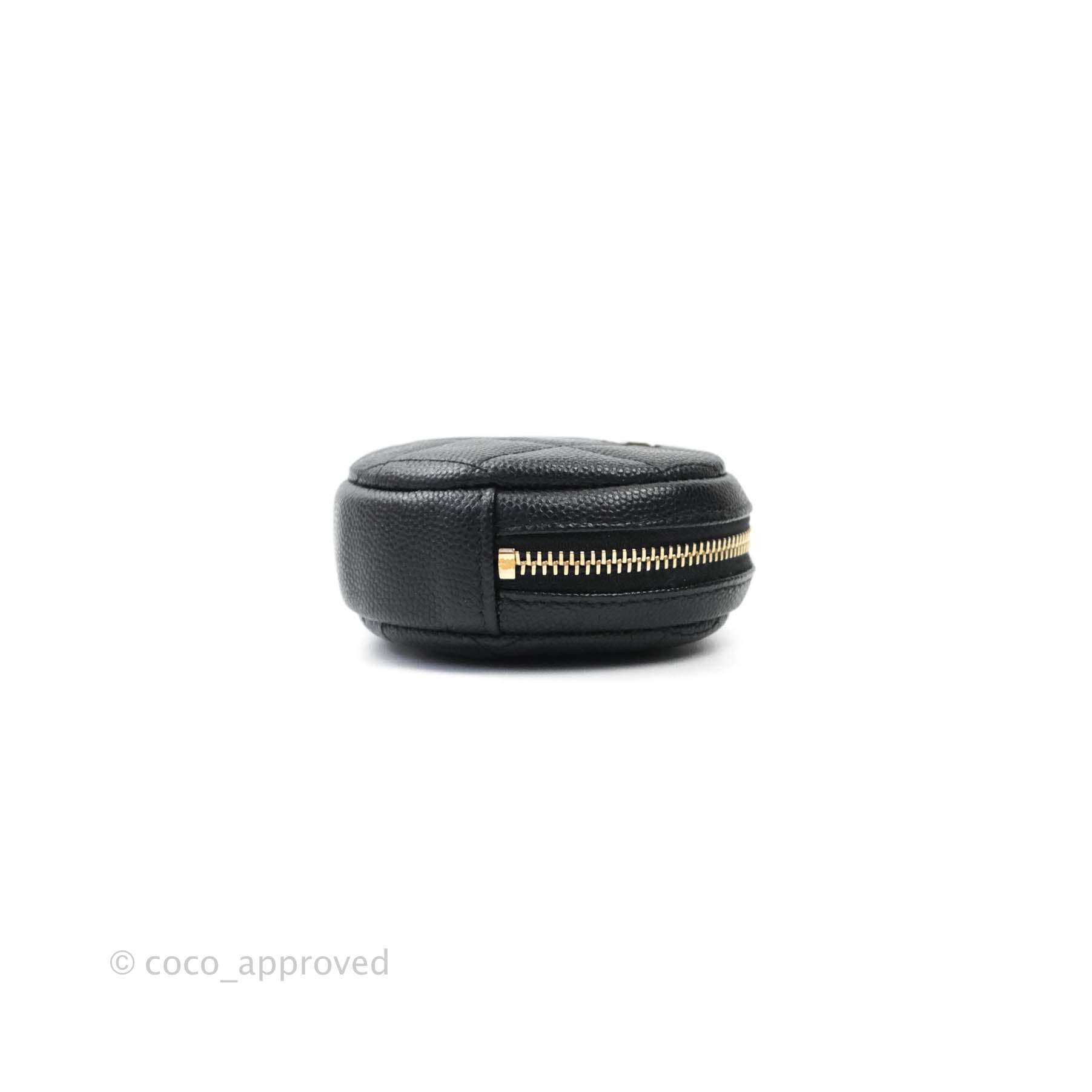 Chanel CC Round Coin Purse in Black Caviar Leather with Gold Hardware - Luxury Wallet for Women, Perfect for Parties & Evening Events
