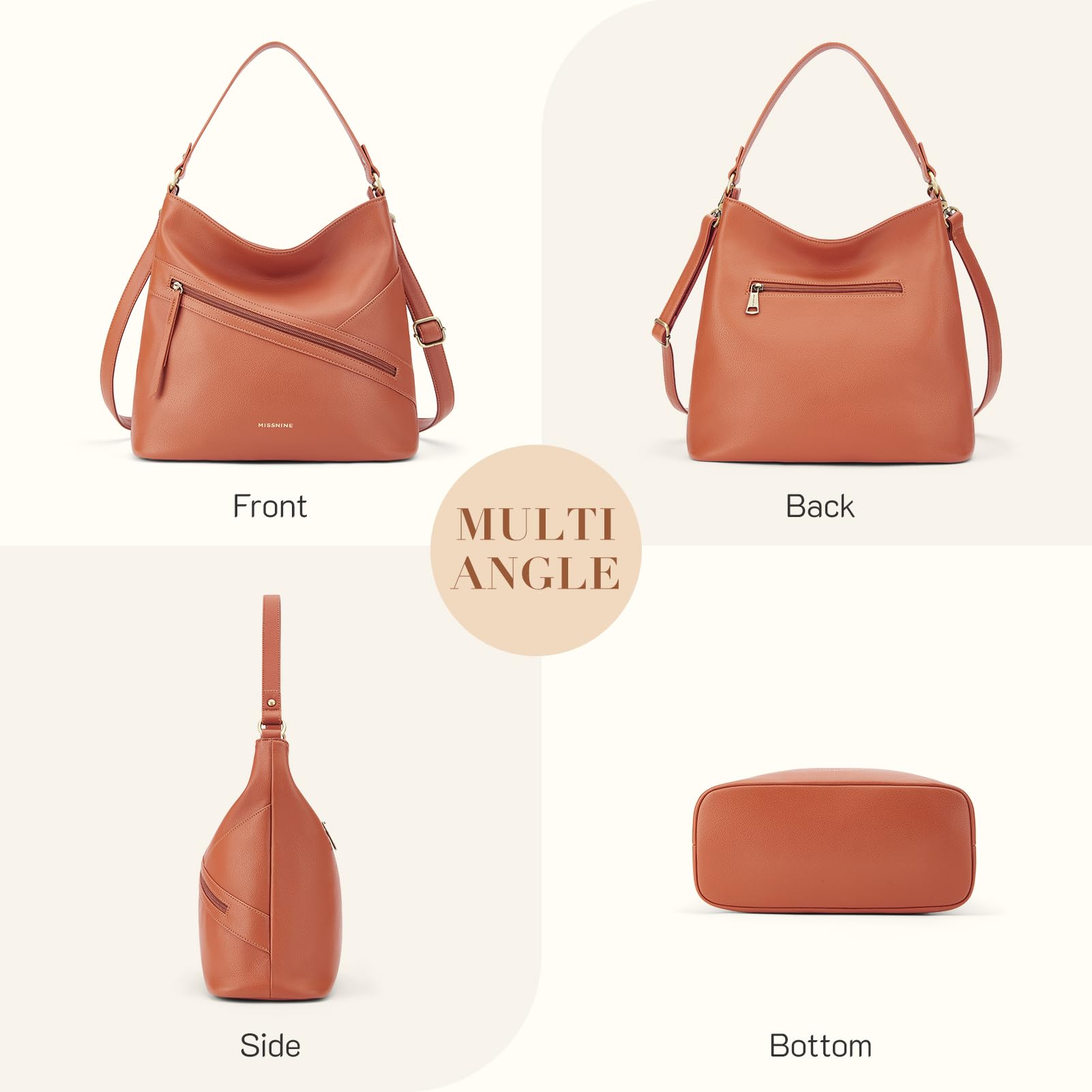 Missnine Women's Hobo Bag - Top Handle Handbag with Zipper Pocket - Stylish Crossbody Purse for Work, Travel & Everyday Use