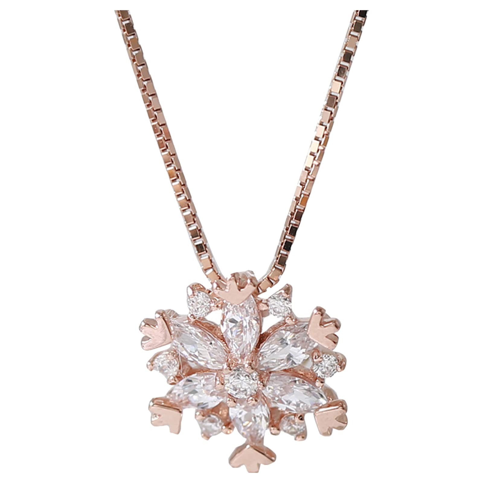 Elegant Snowflake Pendant Necklace for Women - Rose Gold Y-Necklace, Luxury Clavicle Chain, Perfect for Prom & Evening Wear (1 Size)