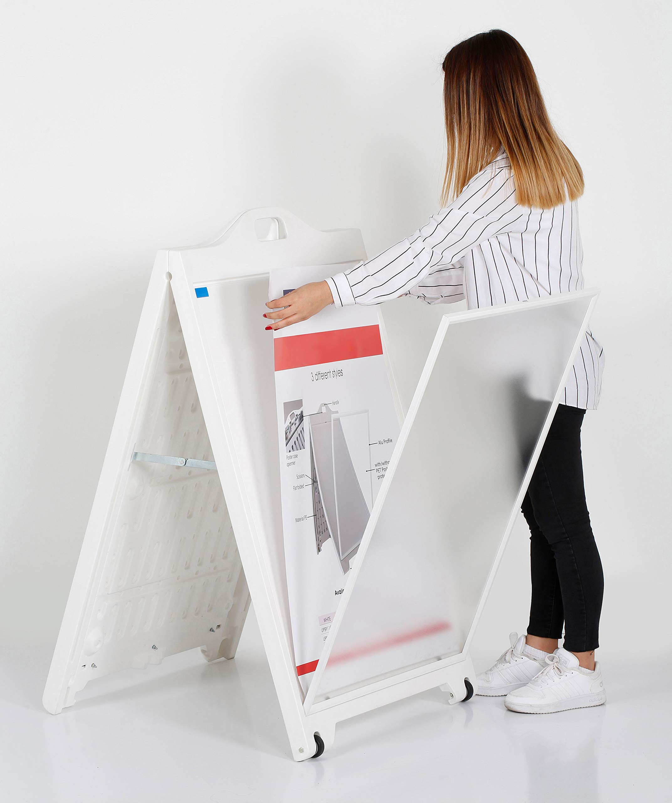 Double Sided A-Frame Sidewalk Sign - 24x36 Inch White Sandwich Board with Lens Cover | Portable Folding Menu Display for Restaurants & Cafes | Outdoor Advertising & Business Promotion (2 Pack)