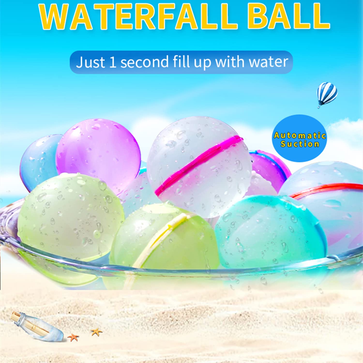 Refillable Reusable Water Balloons - Quick Fill Self-Sealing Soft Silicone Splash Balls for Kids Ages 3+ | Perfect for Outdoor Water Fights, Summer Pool Parties, Beach Games, and Backyard Fun