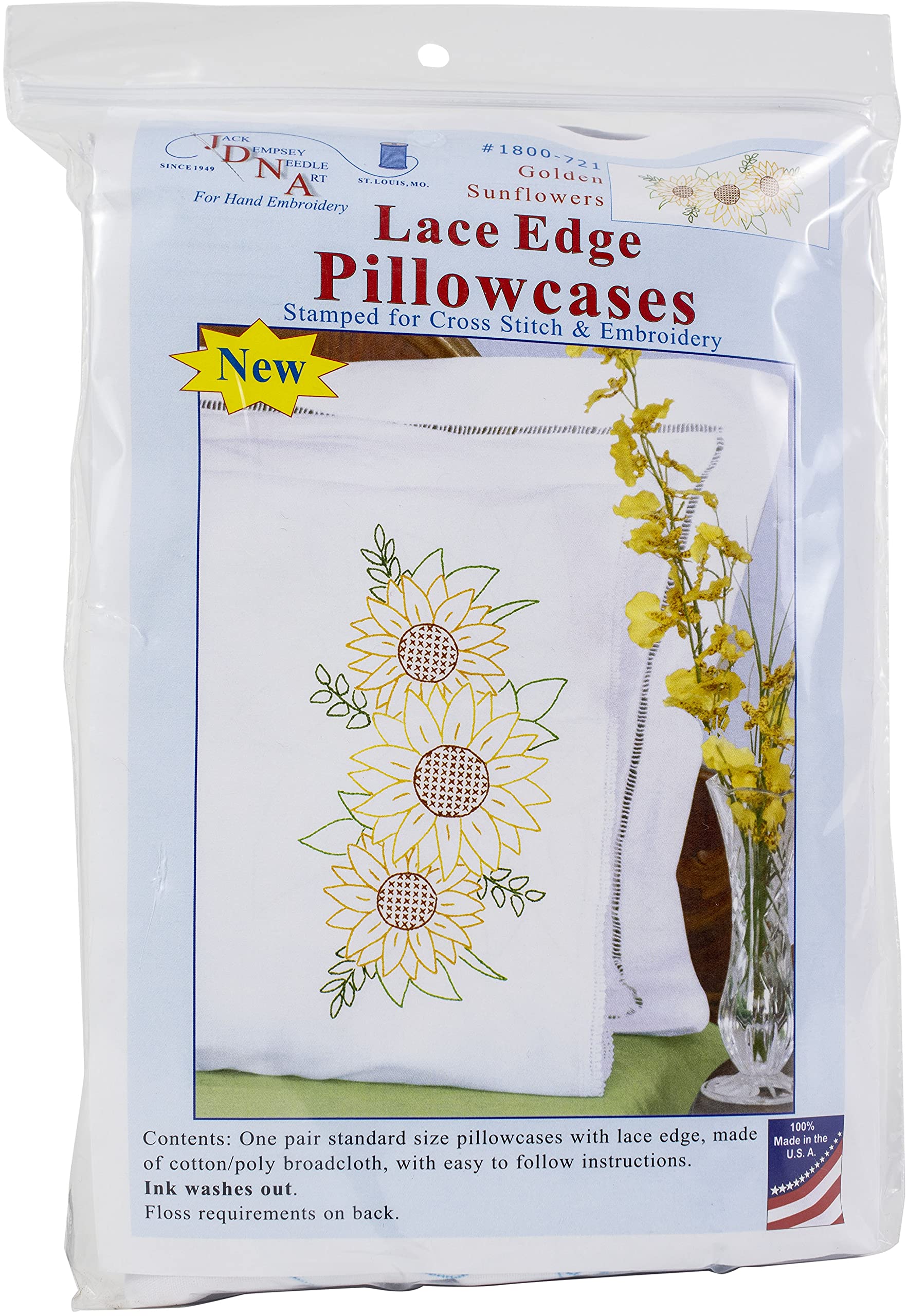 Jack Dempsey Lace Edge Pillowcase - Sunflower White for Bedroom Decor