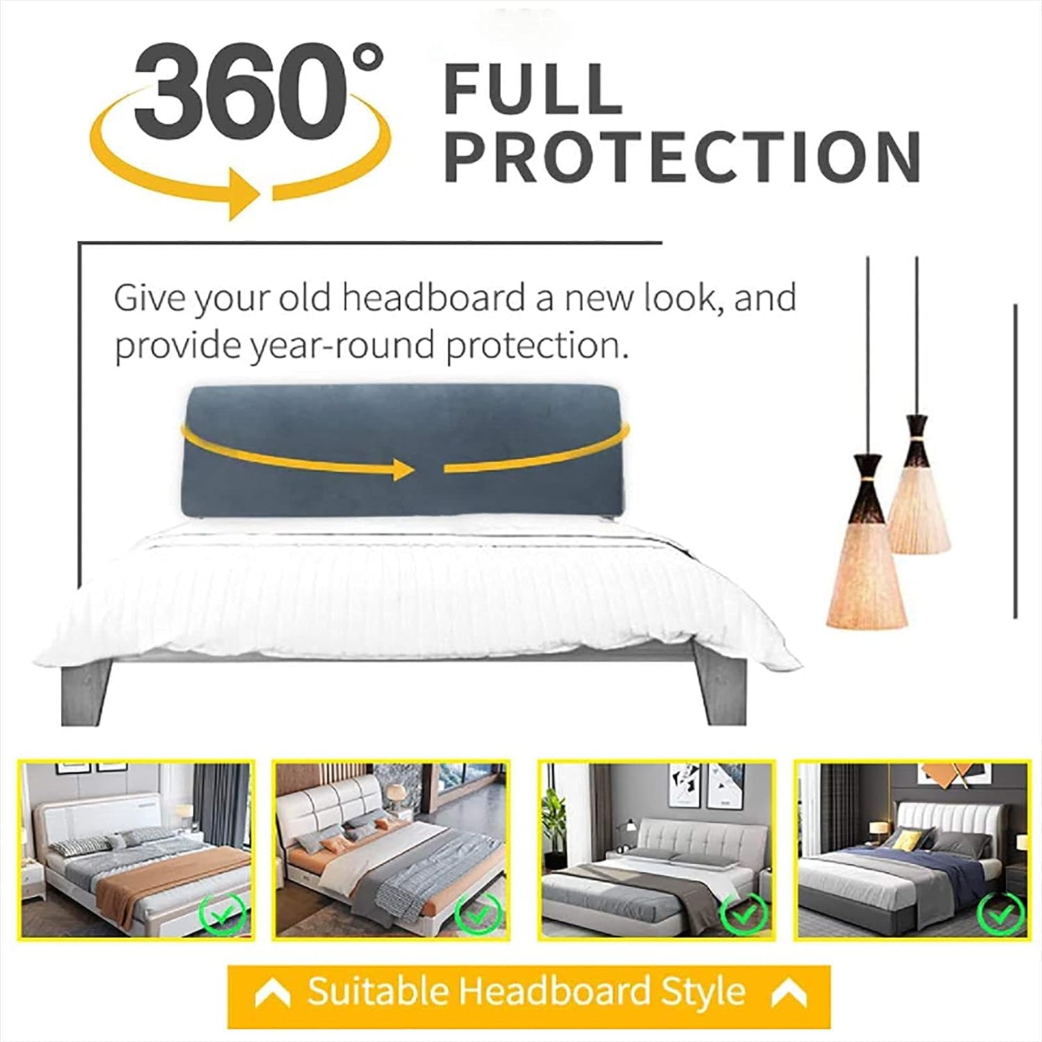 EFELIM Velvet Bed Headboard Slipcover - Stretch Upholstered Dustproof Protector for Queen/Full/Cal King Size (Black, 79