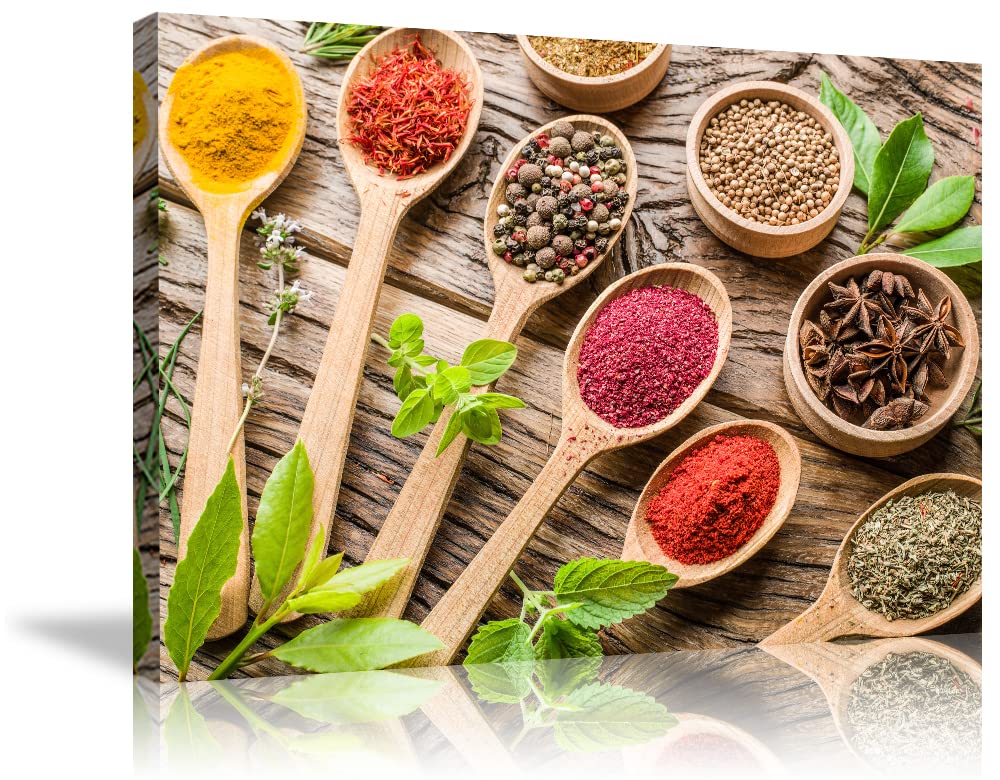Vibrant Kitchen Herbs & Spices Wall Art - 28''H x 40''W Colorful Food Seasoning Decor for Kitchen & Dining Room - Perfect for Cooking Enthusiasts & Home Chefs
