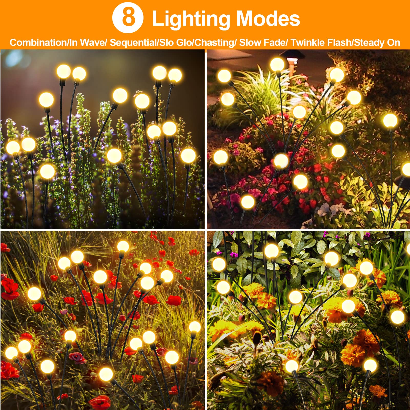 8 Pack Solar Firefly Lights Outdoor - Remote Control, 8 Flashing Modes, 20H Working Time - Waterproof Garden Lights for Pathway, Yard, Patio Decor - Perfect for Parties, Weddings & Landscape Lighting