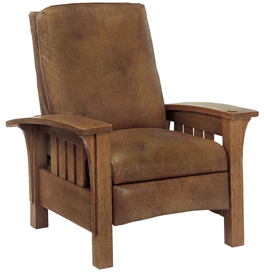 Straight Back Bow Arm Morris Manual Recliner Chair - Comfortable Leather Living Room Furniture for Relaxing & Lounging at Home
