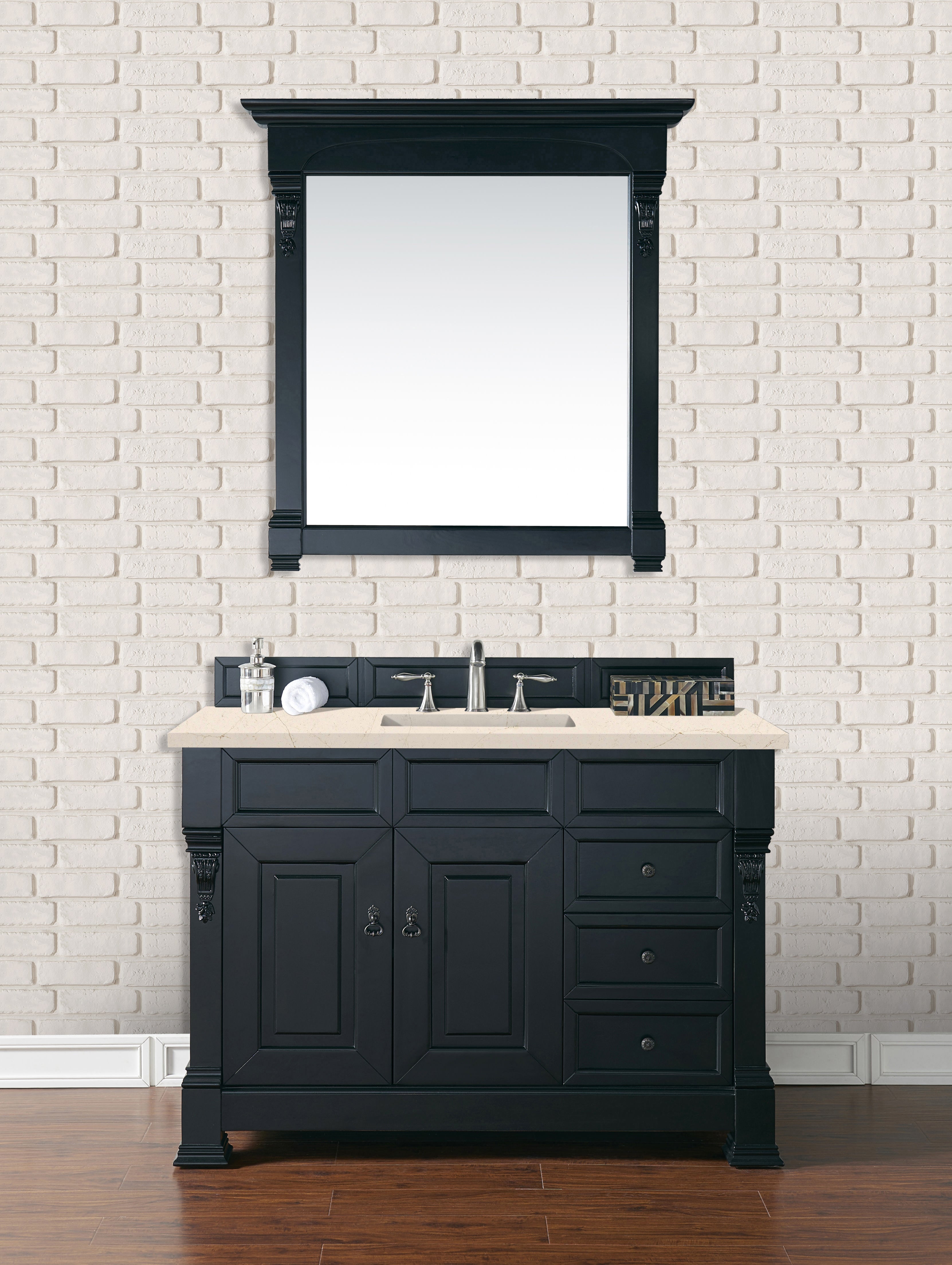 Brookfield 48 Inch Single Bathroom Vanity with 3CM Eternal Marfil Quartz Top in Antique Black - Perfect for Modern and Traditional Bathroom Designs