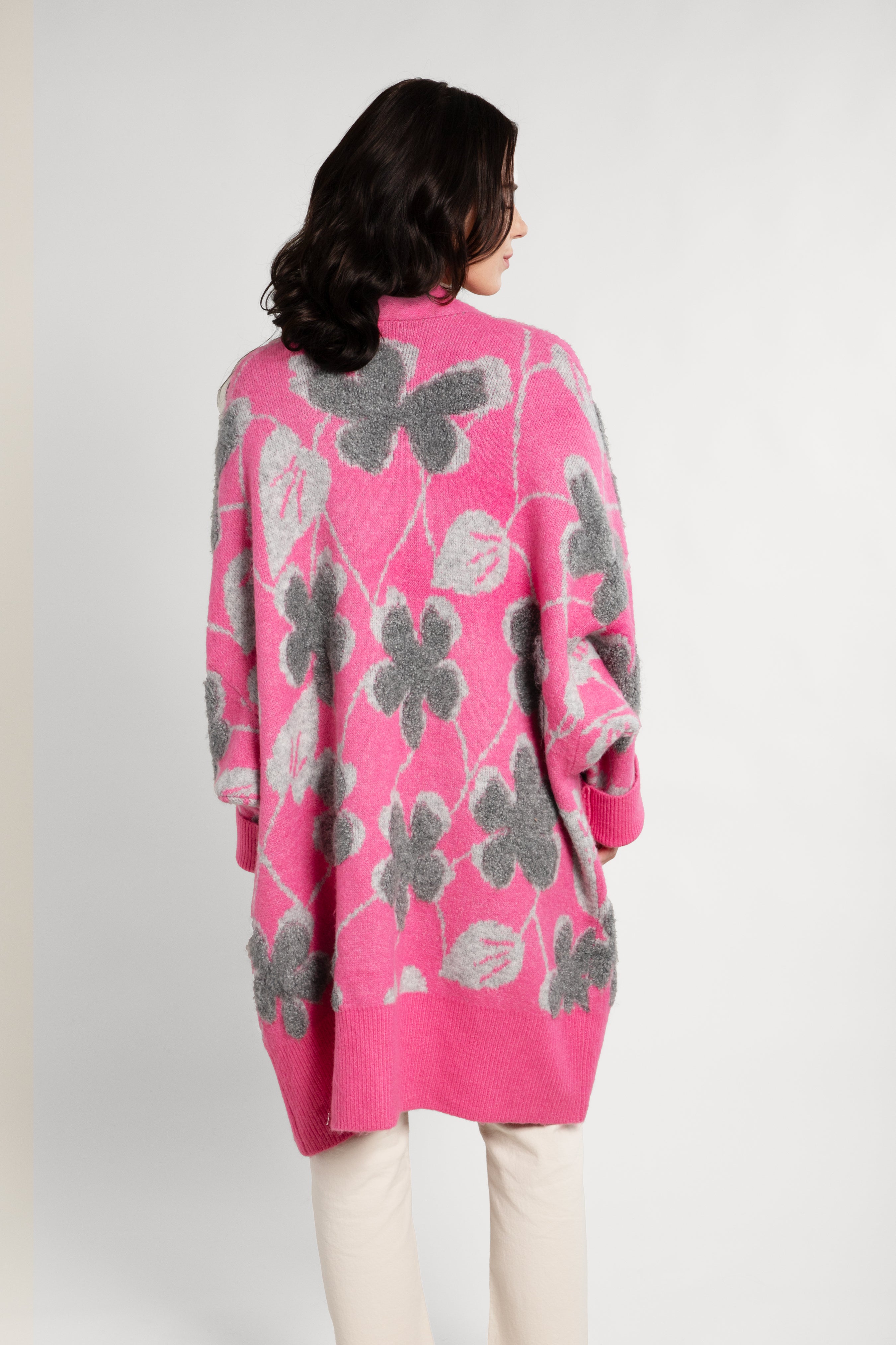 Floral Knitted Long Cardigan for Women - Boho Chic Lace-Up Open Front Sweater for Spring & Fall - Perfect for Casual Outfits, Office Wear, and Date Nights