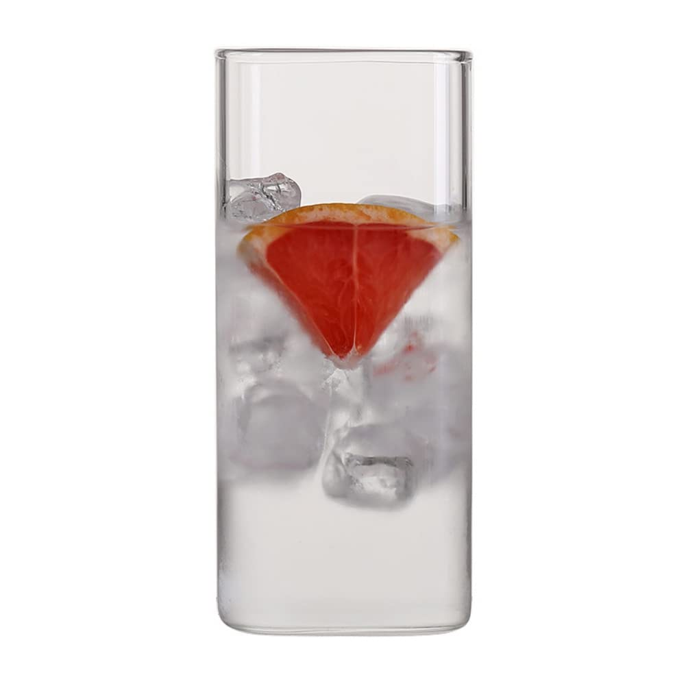 Premium MALOKI Square Glass Cups - 12oz (380ml) Borosilicate Highball Glasses for Water, Wine, Beer & Cocktails - Shatter-Resistant Drinking Glasses for Home Bar, Restaurant & Party Use
