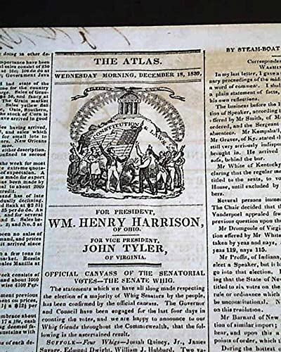 1839 WILLIAM HENRY HARRISON & JOHN TYLER Presidential Campaign Newspaper - THE ATLAS Boston Dec 18, 1839 - Rare Historical Collectible for Political Memorabilia & American History Enthusiasts