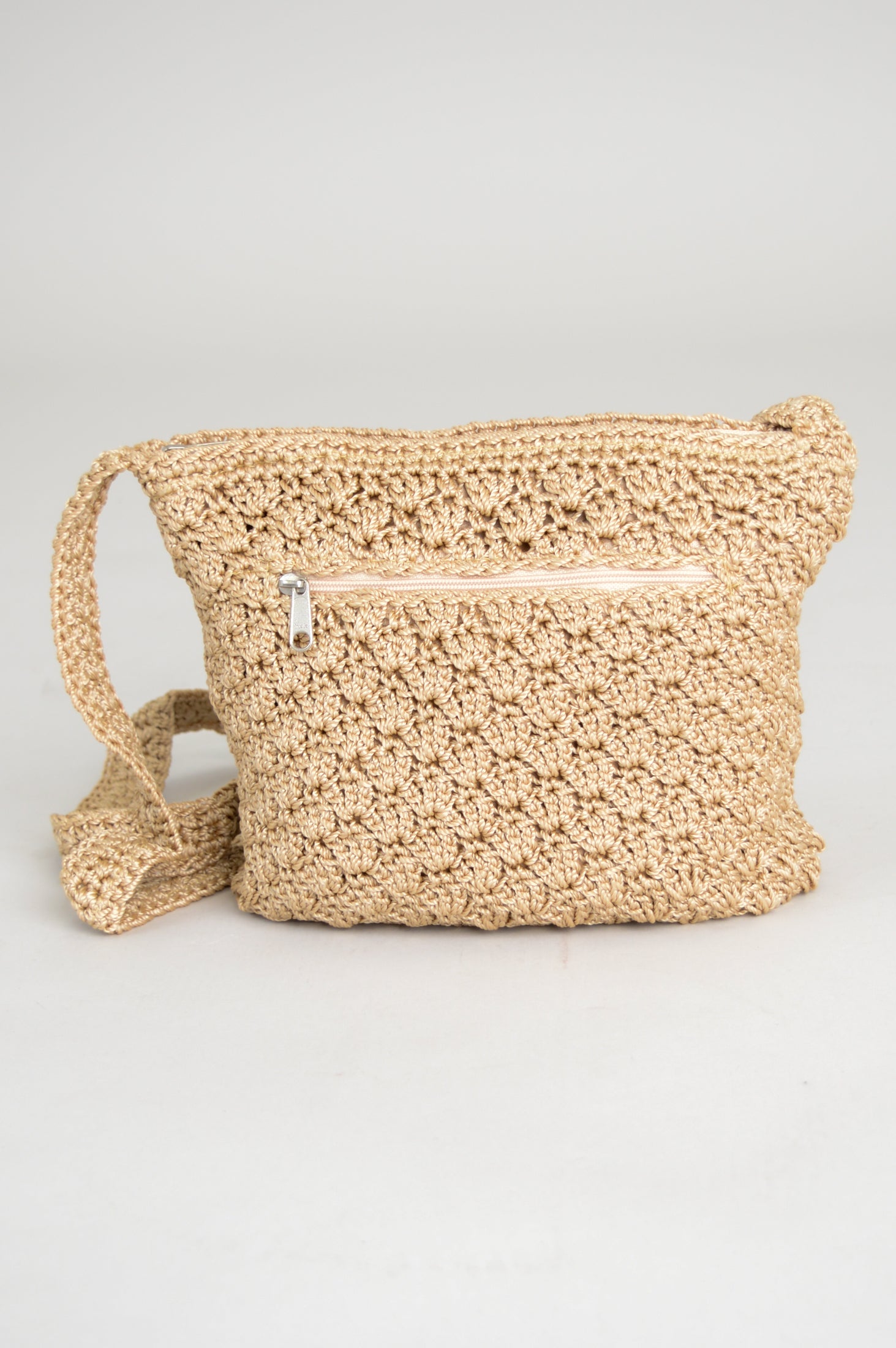 Handmade Crochet Shoulder Bag in Tan - Boho Chic Crossbody Purse for Women, Perfect for Beach, Shopping & Everyday Use