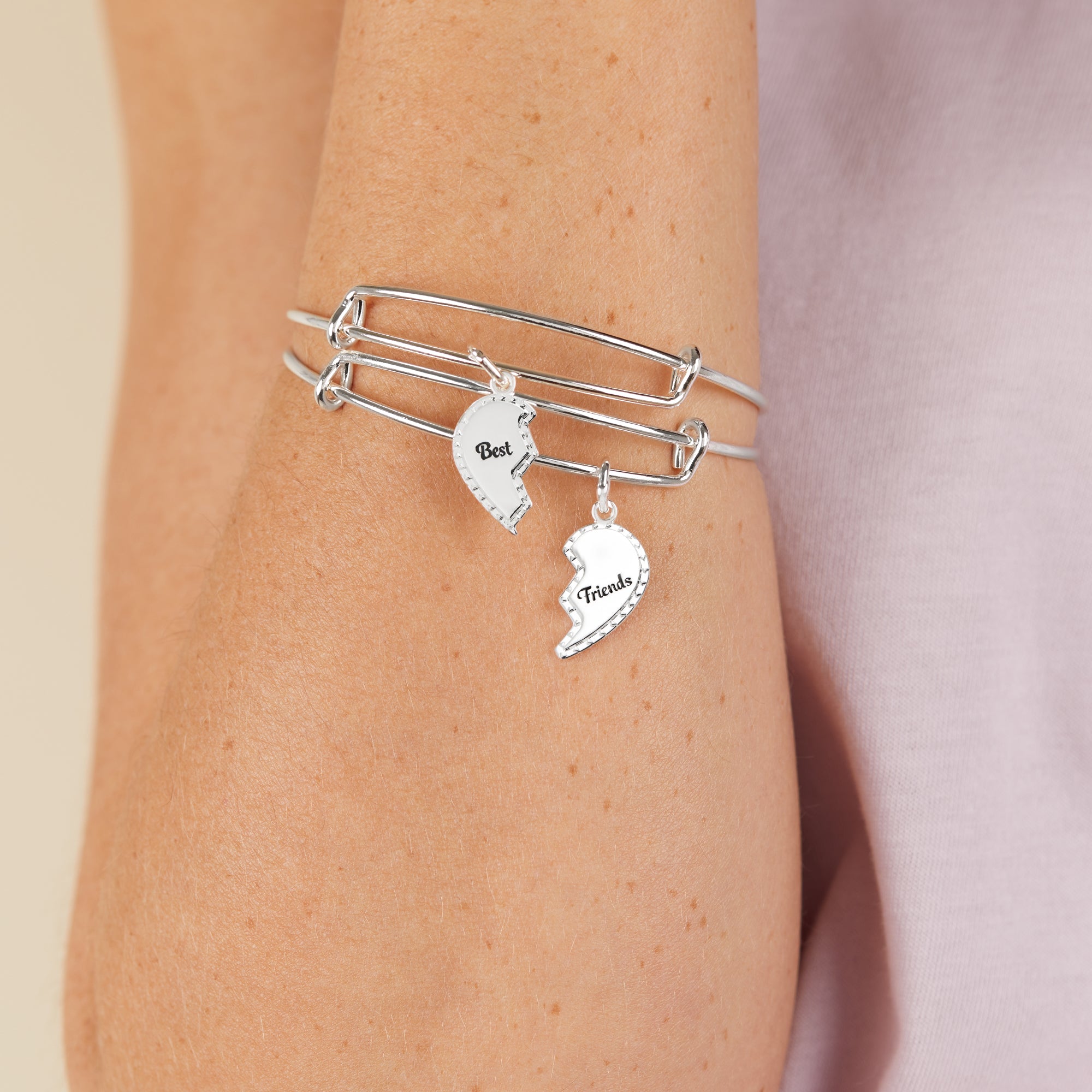 Best Friends Charm Bangle Bracelet Set of 2 - Matching Friendship Jewelry for Women & Girls - Perfect for Gifts, Anniversaries, and Everyday Wear