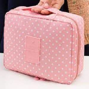 VALAMJI Multipurpose Travel Cosmetic Organizer Bag - Waterproof Makeup Storage Case with Multiple Pockets for Women | Perfect for Toiletries, Jewelry & Travel Essentials (Orange, 1 Pack) - Ideal for Airplane Carry-on, Gym & Vacation Packing