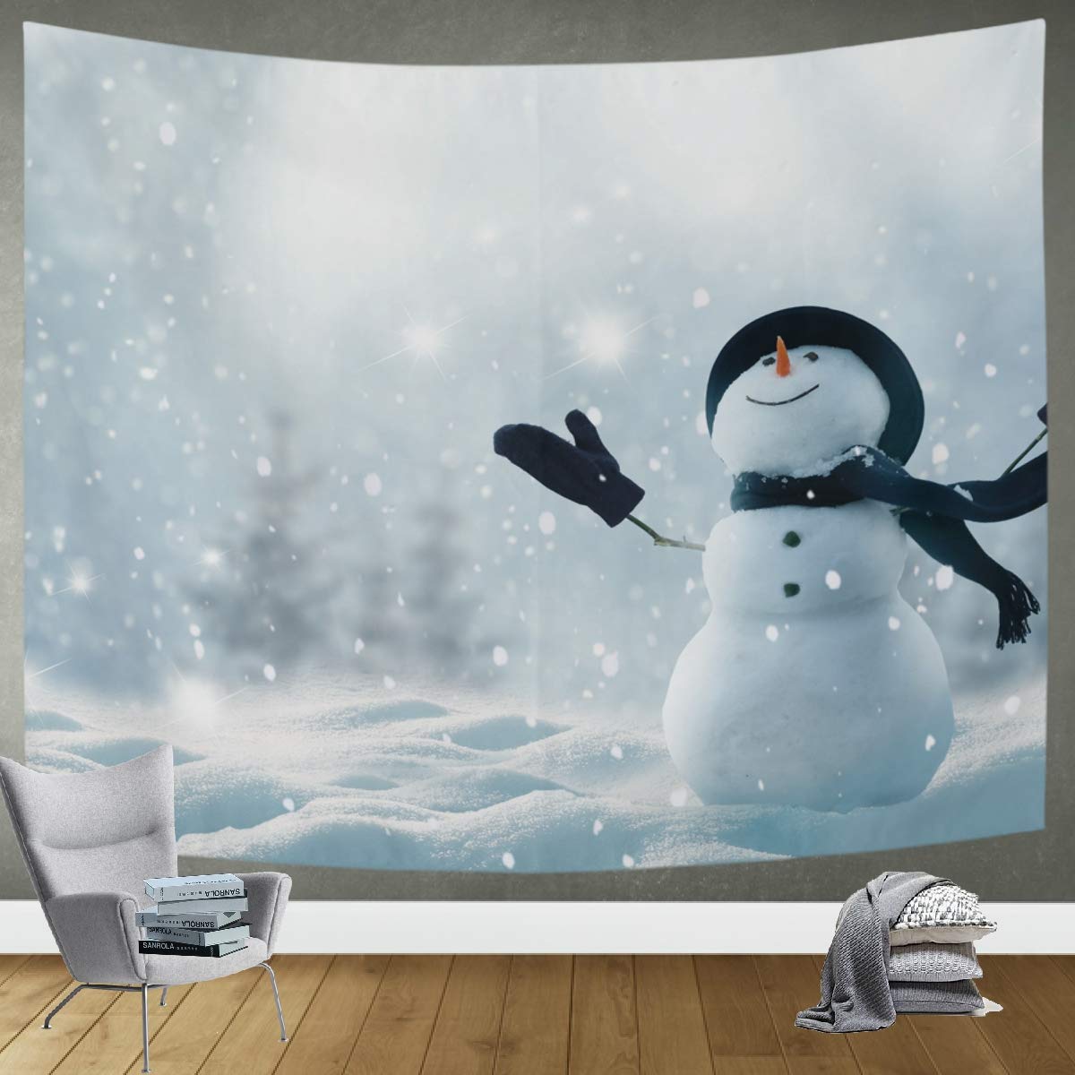 DOMIKING Snowman Wall Hanging Tapestry - 90x60 Inch Large Winter Themed Wall Art for Bedroom & Living Room Decor | Perfect for Christmas, New Year Holiday Home Decoration