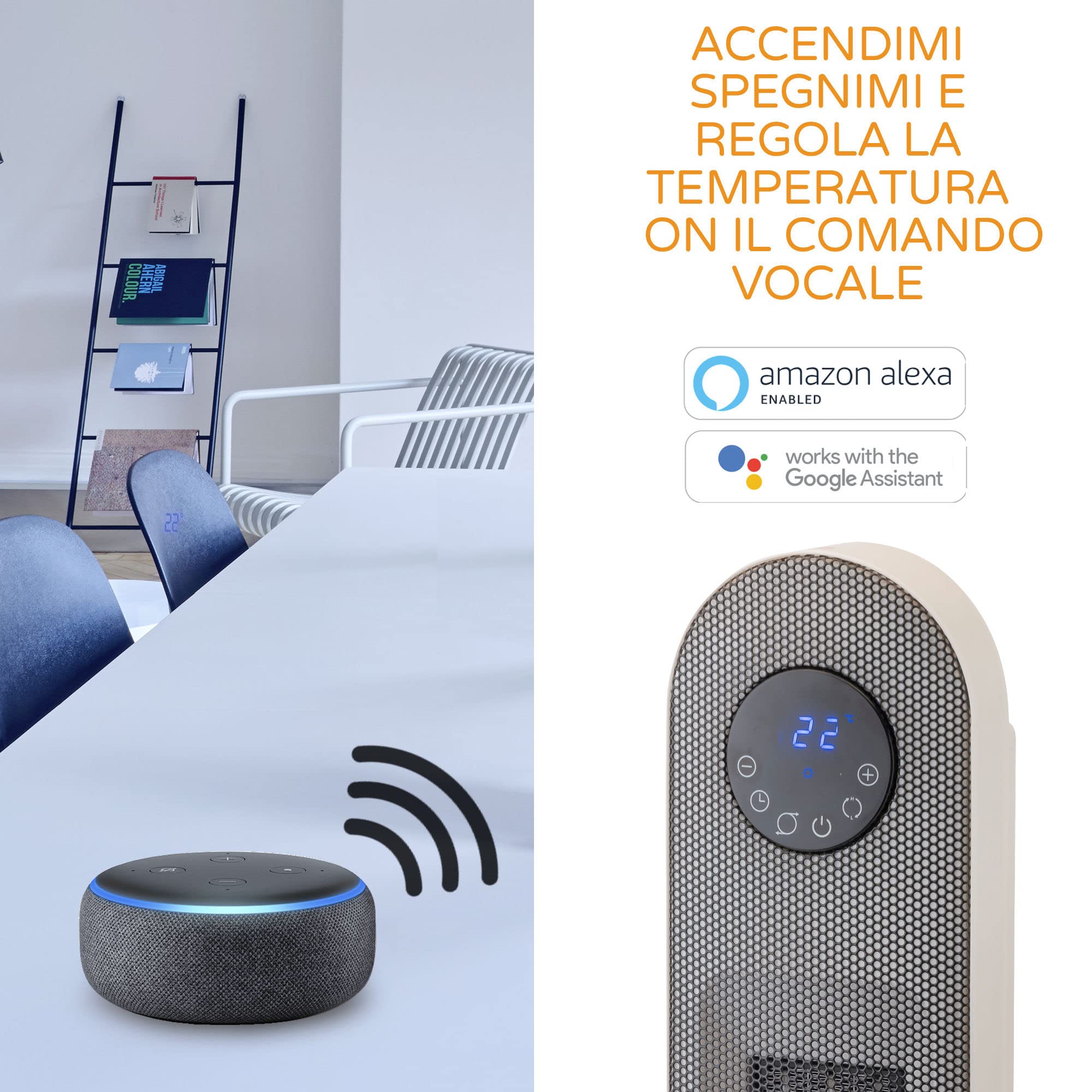 Bimar AMA10 Wi-Fi Ceramic Column Heater with Voice Control, Energy Efficient Electric Heater, Powerful 12H Timer, for Home & Office Heating - Perfect for Bedrooms, Living Rooms & Workspaces
