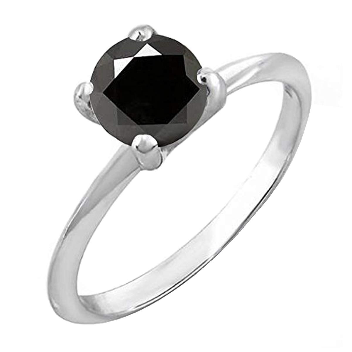 Dazzlingrock Sterling Silver Round Black Diamond Solitaire Engagement Ring for Women - Perfect for Bridal, Wedding, and Anniversary Gifts
