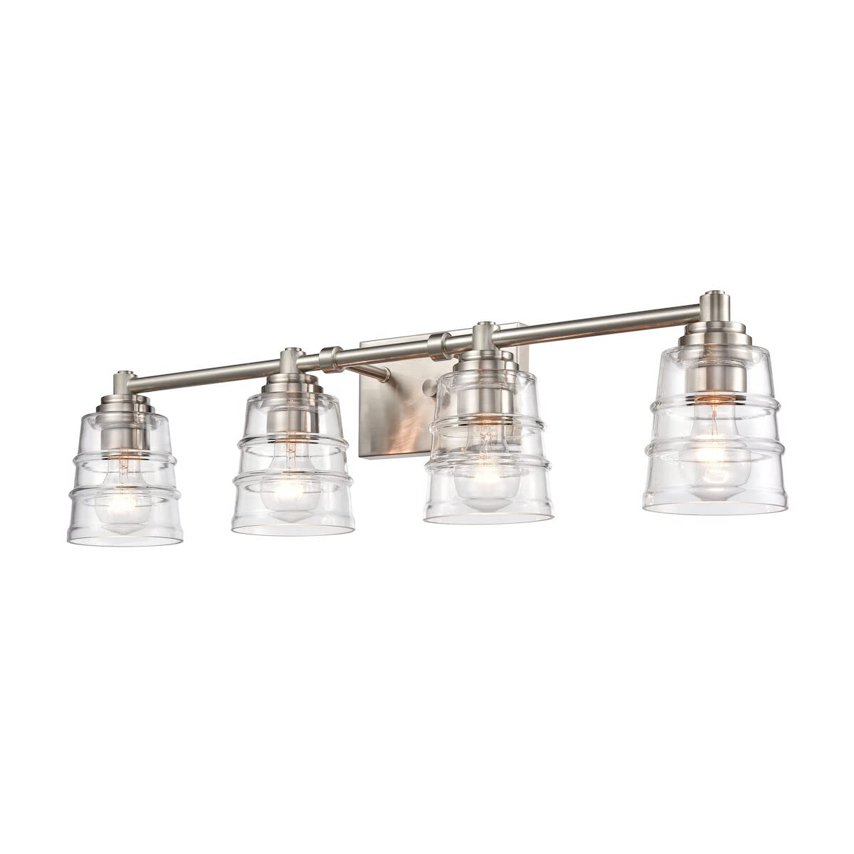 Elk Home Pulsate 4-Light Bathroom Vanity Light Fixture - Satin Nickel Finish with Clear Glass Shades, Transitional Style for Modern Bathroom & Powder Room Lighting