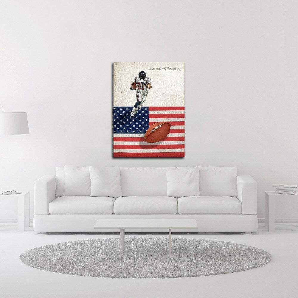 GraphINC American Football Sports Print on Canvas - Ready to Hang Wall Art Decor for Man Cave, Game Room & Sports Bar