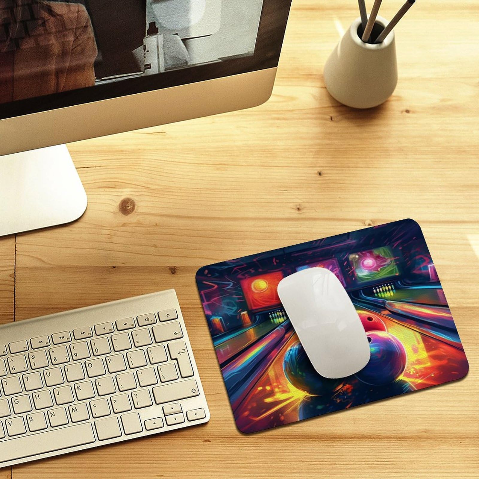 Personalized Leather Mouse Pad with Bowling Balls Design - Anti-Slip Gaming & Office Desk Mat for Computer, Laptop, Home & Work (Perfect Gift for Gamers & Professionals)