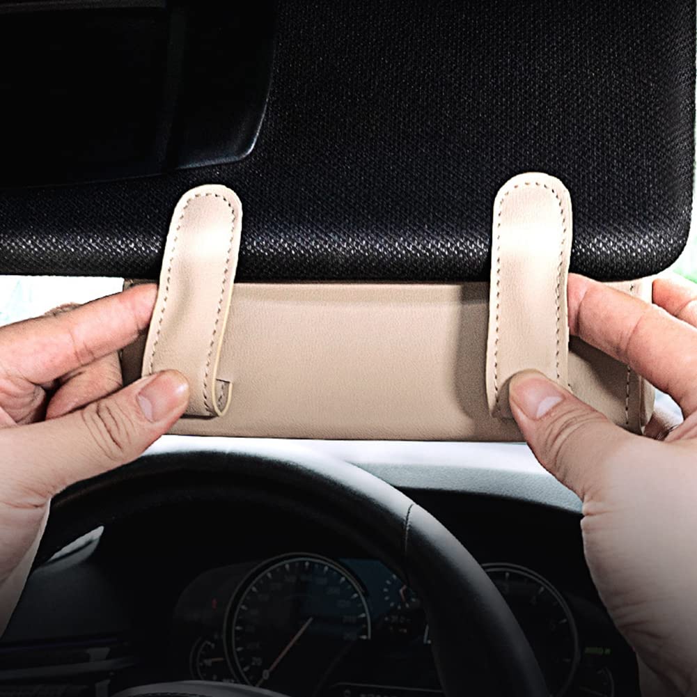 Zcargel Universal Leather Car Sun Visor Glasses Holder - Auto Eyeglasses Organizer Box & Protective Storage Case for Sunglasses, Reading Glasses - Perfect for Road Trips, Commuting & Daily Driving