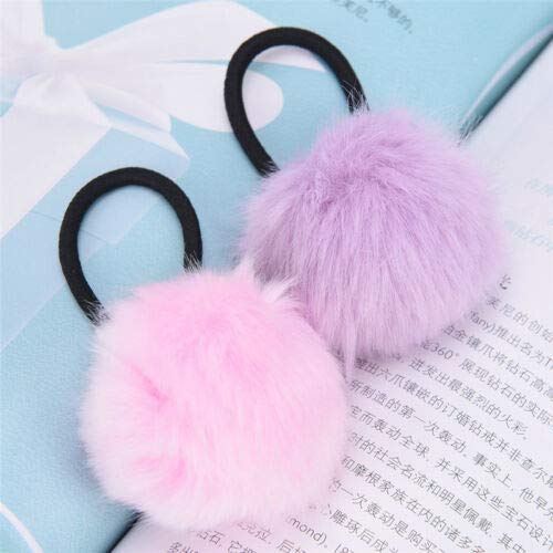 5-Pack Elastic Fur Pompom Hair Ties for Toddlers & Baby Girls - Soft Hair Bows, Ponytail Holders with Small Ropes (Multiple Colors) - Perfect for School, Parties & Everyday Hair Accessories