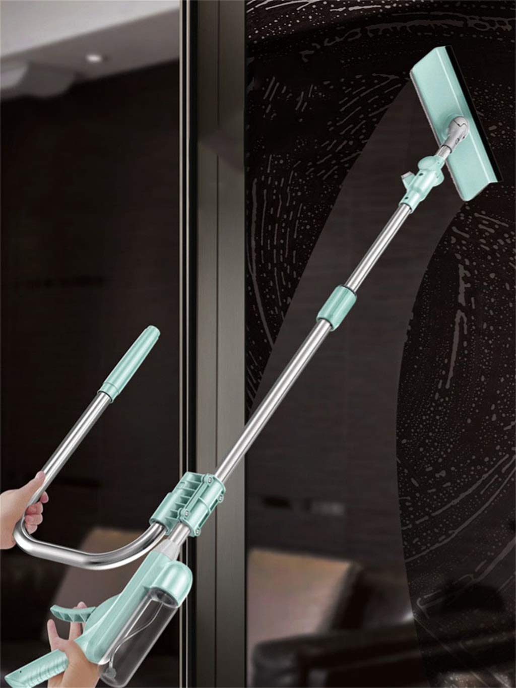 **Professional Extendable Rotating Shower Squeegee with Spray Head - Heavy Duty Rubber Window Cleaner for High Windows, Mirrors, Cars & Bathrooms - Perfect for Home Cleaning, Auto Detailing & Glass Maintenance**