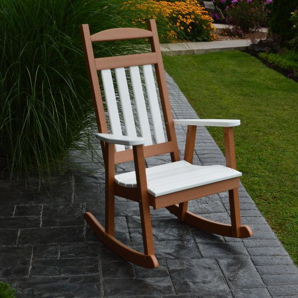 Classic Poly Porch Rocking Chair with White Accents - Perfect for Outdoor Relaxation, Patio, Garden & Front Porch Decor