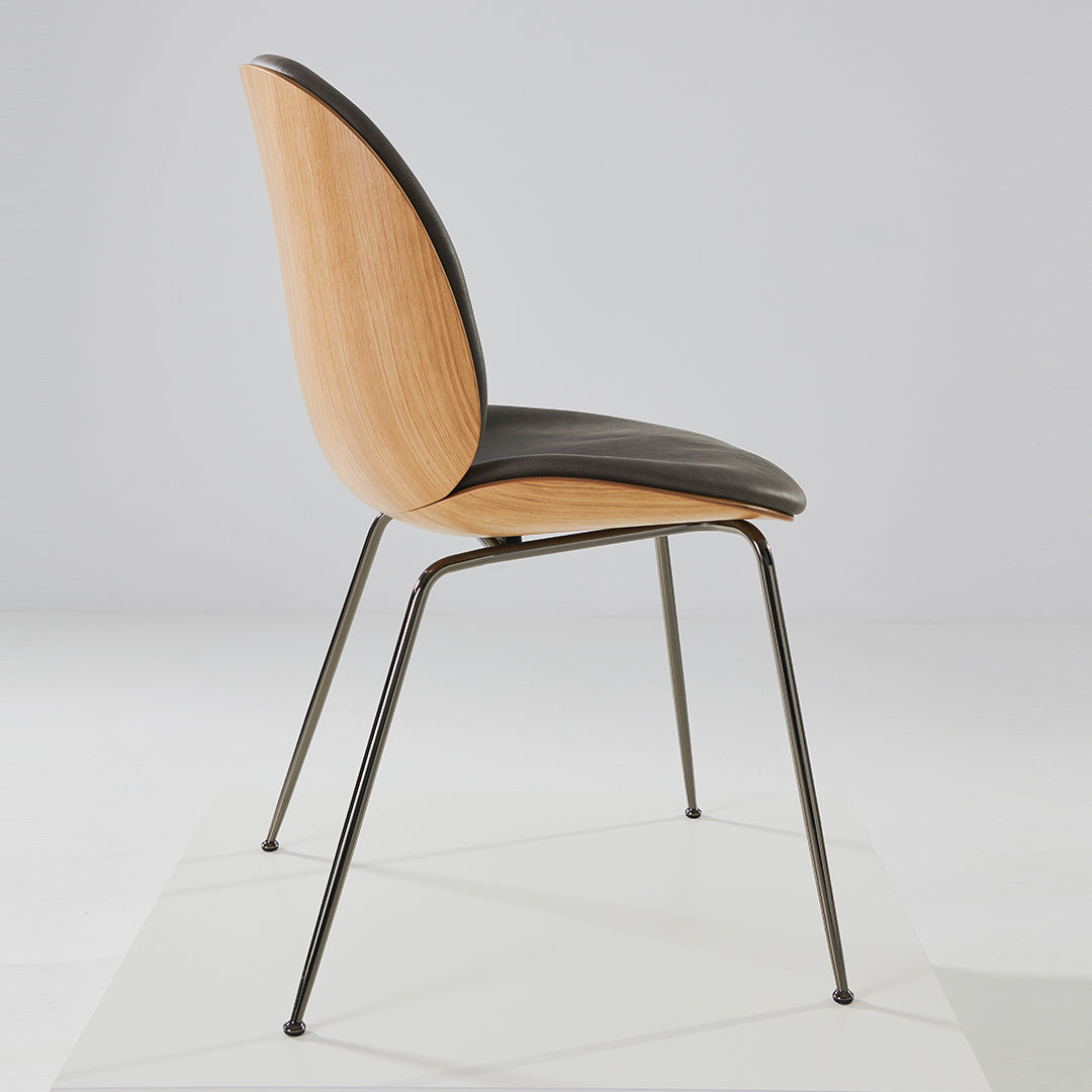 Modern Beetle Dining Chair with Upholstered Front & 3D Veneer Shell - Conical Base for Kitchen, Dining Room, or Office - Comfortable Seating Solution for Home & Commercial Spaces