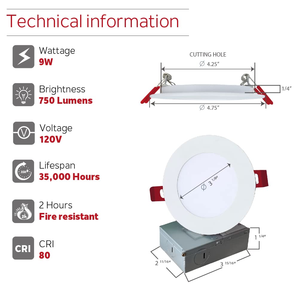 Nadair 12-Pack 4 Inch LED Ultra Slim Recessed Lights - 9W 750 Lumens, 5 Color Temperatures (2700K/3000K/3500K/4000K/5000K) - Dimmable, IC Rated, ETL Certified - White & Black Trim Included - Perfect for Living Room, Kitchen, Bedroom Lighting