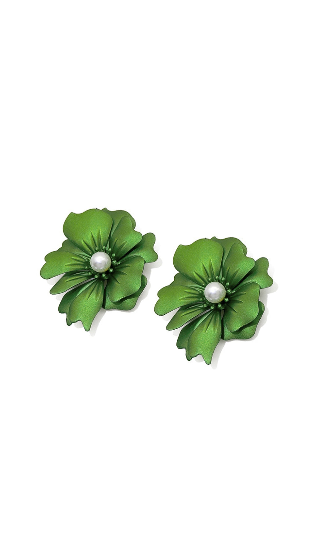 Elegant Green Petal Alloy Earrings for Women - Fashionable Floral Dangle Earrings for Party, Wedding & Everyday Wear