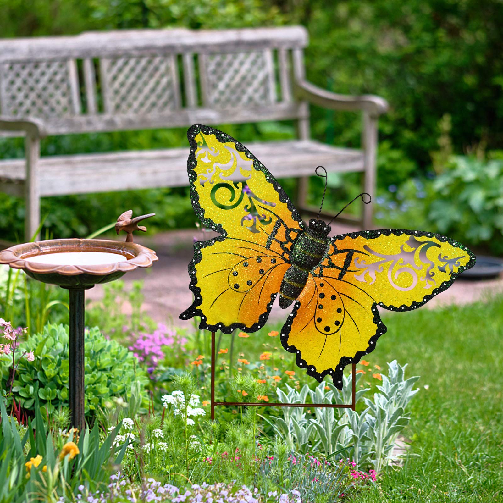 Metal Butterfly Garden Stake Decor - Outdoor Butterfly Yard Art for Patio, Lawn & Backyard - Yellow Insect-Themed Garden Decor - Perfect for Spring Landscaping & Wedding Decorations