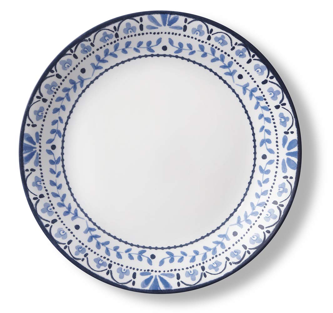 Corelle Vitrelle 9-Inch Salad Plates Set - 6-Piece Triple Layer Glass, Chip Resistant, Lightweight Round Dinner Plates in Portofino & Caspian Patterns - Perfect for Everyday Meals, Dinner Parties, and Outdoor Dining