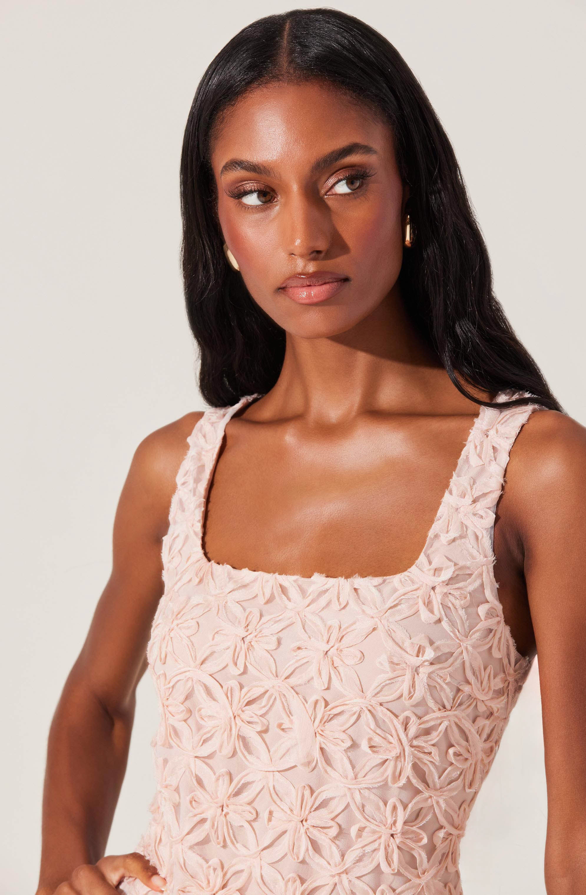Fable 3D Floral Bubble Dress for Women - Elegant Party Gown with Puffy Sleeves & Flowy Skirt - Perfect for Weddings, Prom, Cocktail Parties & Special Occasions