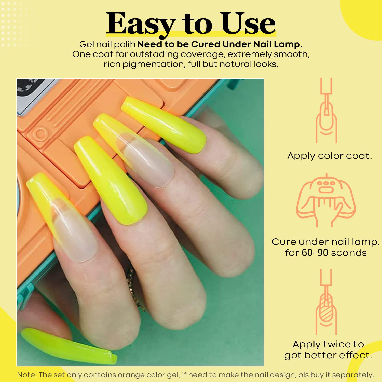 Modelones 15ml Yellow Gel Nail Polish - High Gloss UV/LED Soak Off Gel for French Manicure, Fall Nail Art | Salon Quality DIY Nail Kit for Women - Perfect for Home Manicures & Professional Nail Salons