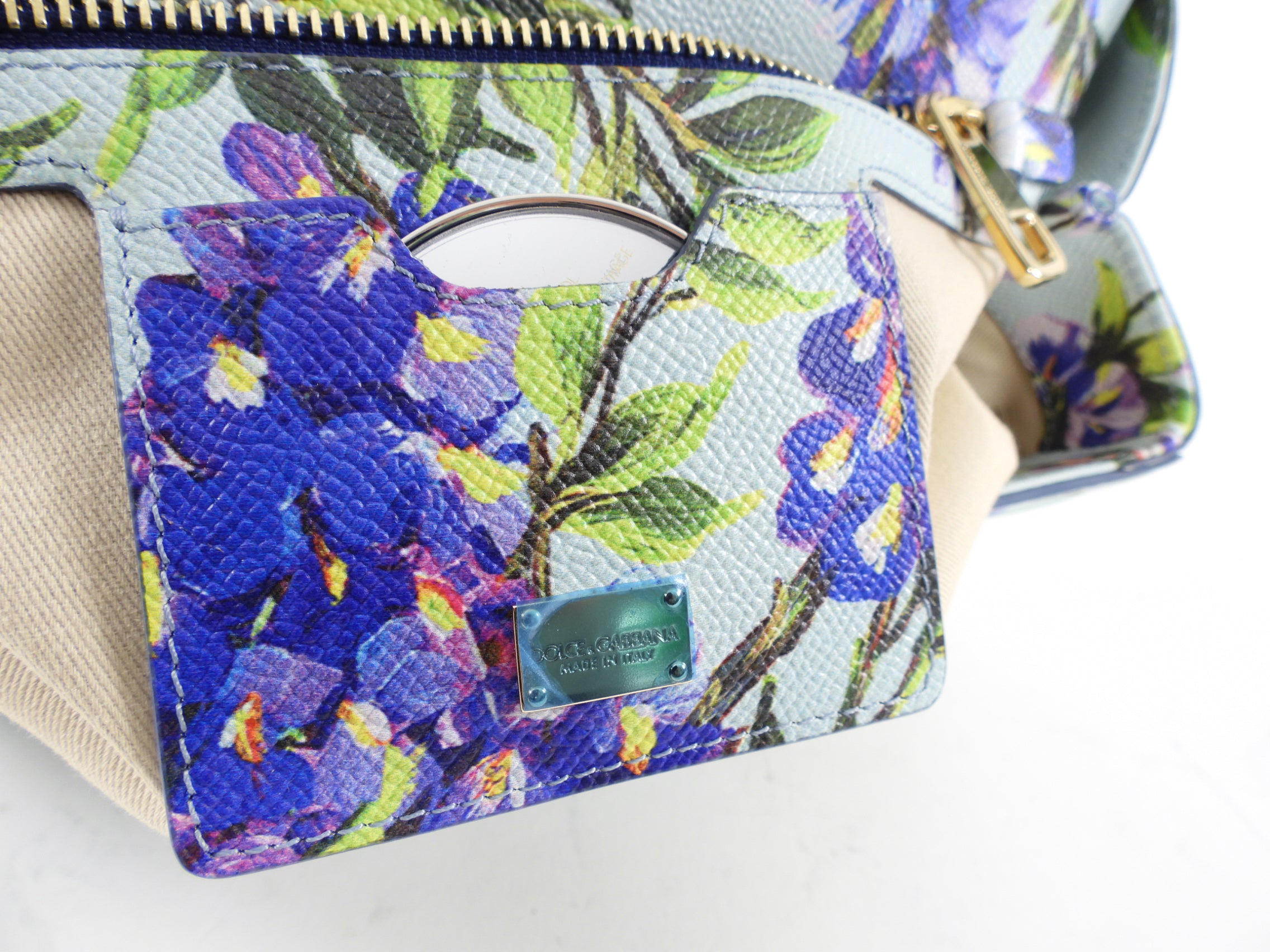 Dolce & Gabbana Miss Sicily Handbag - Purple & Turquoise Floral Print Leather Shoulder Bag for Women | Perfect for Parties, Weddings & Evening Events