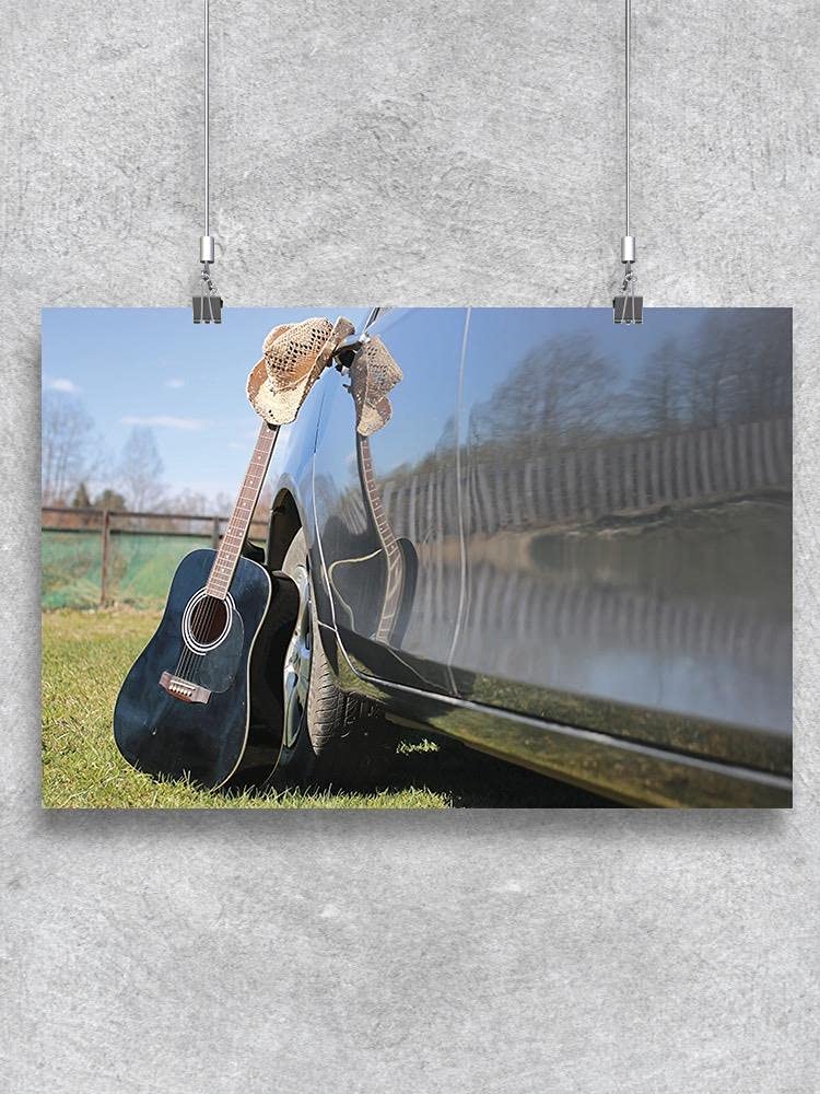 Vintage Guitar and Classic Car Wall Art Poster - Perfect for Music Lovers & Automotive Enthusiasts | Home Decor, Bedroom, Office, Man Cave
