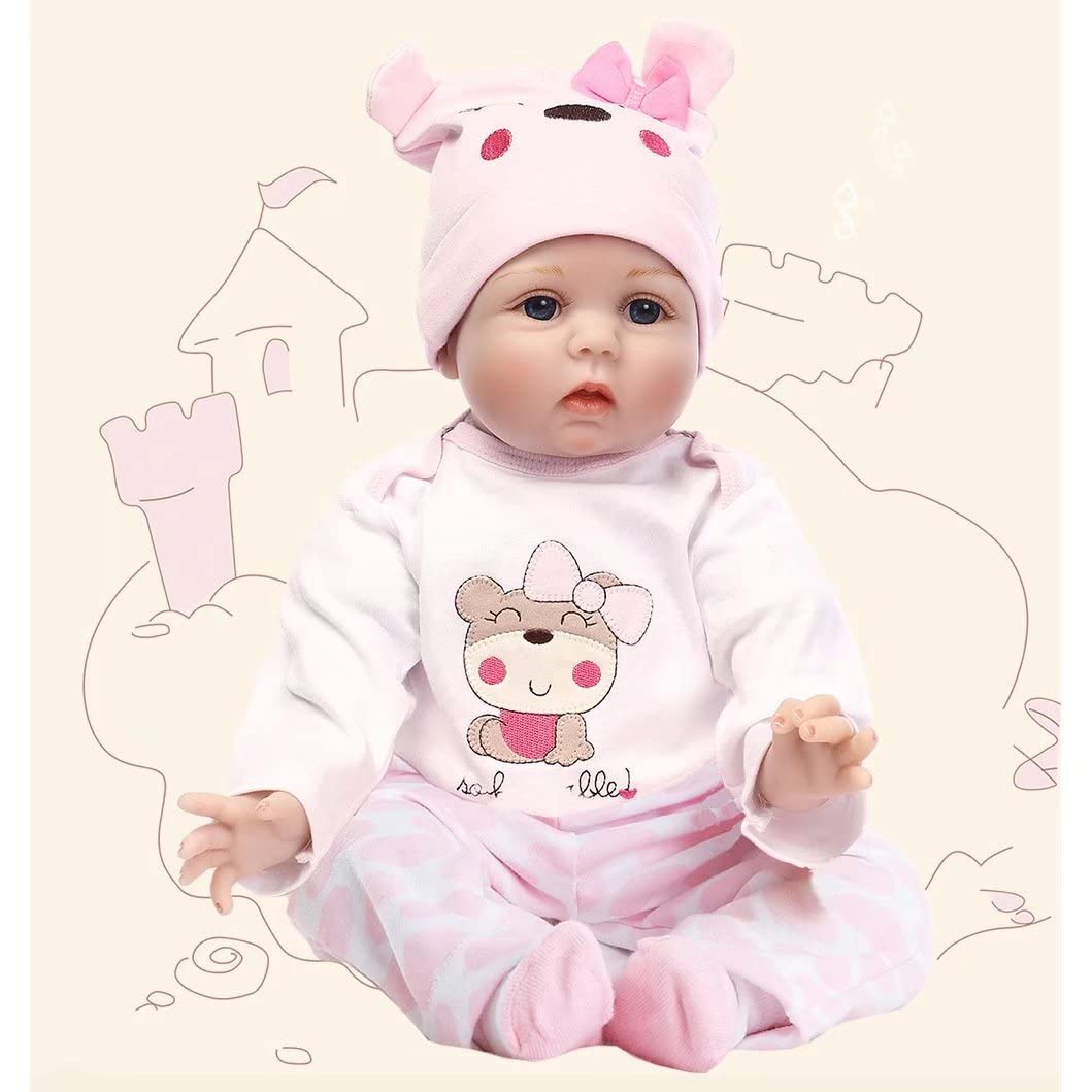 22 Inch Lifelike Reborn Baby Doll - Soft Silicone Weighted Toddler Girl with Bear Cloth Body | Realistic Newborn Doll for Collectors, Gift Giving & Nursery Decor