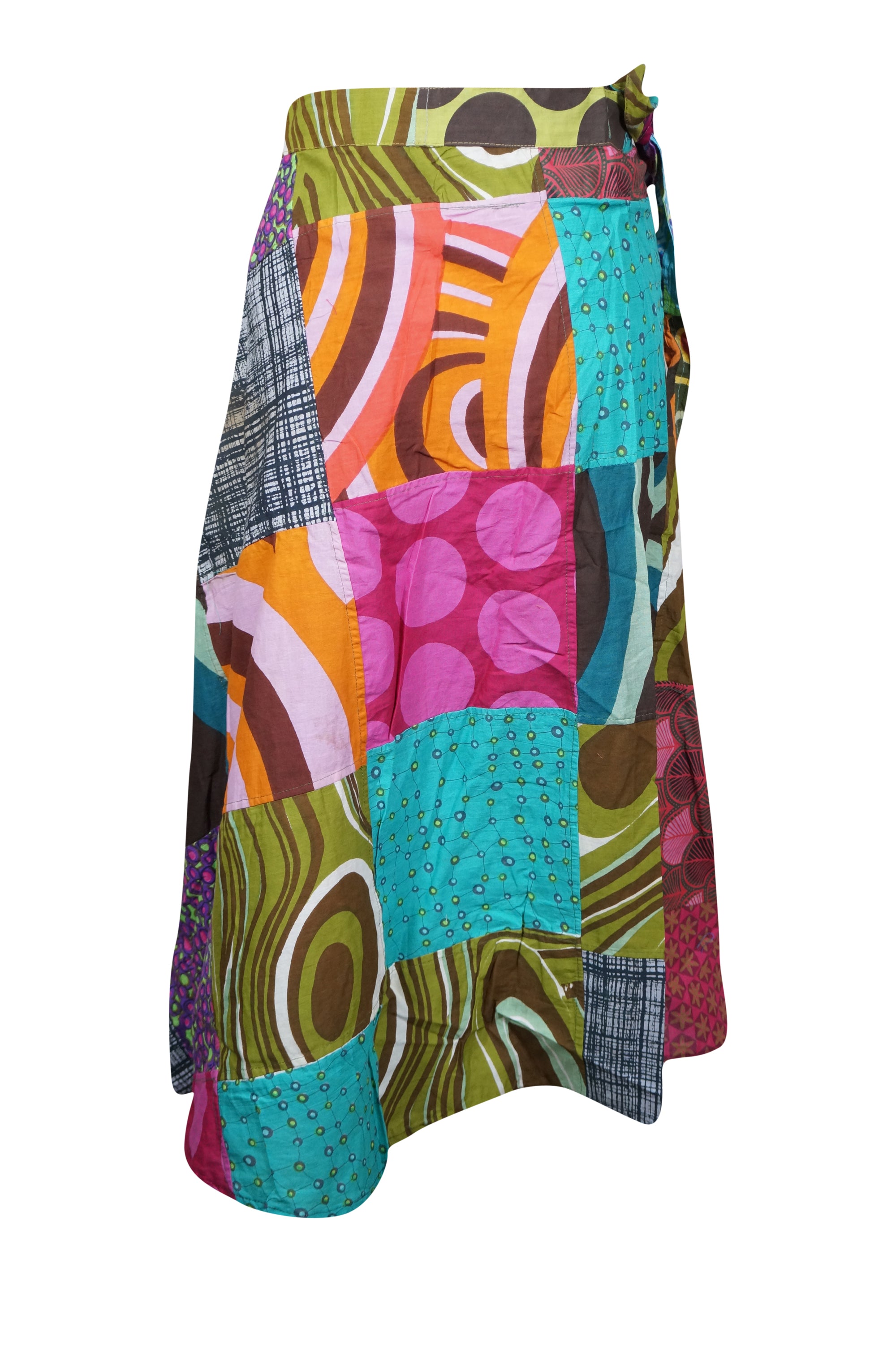 Women's Blue Floral Print Patchwork Gypsy Skirt - One Size Boho Maxi Skirt for Summer Festivals & Beach Vacations