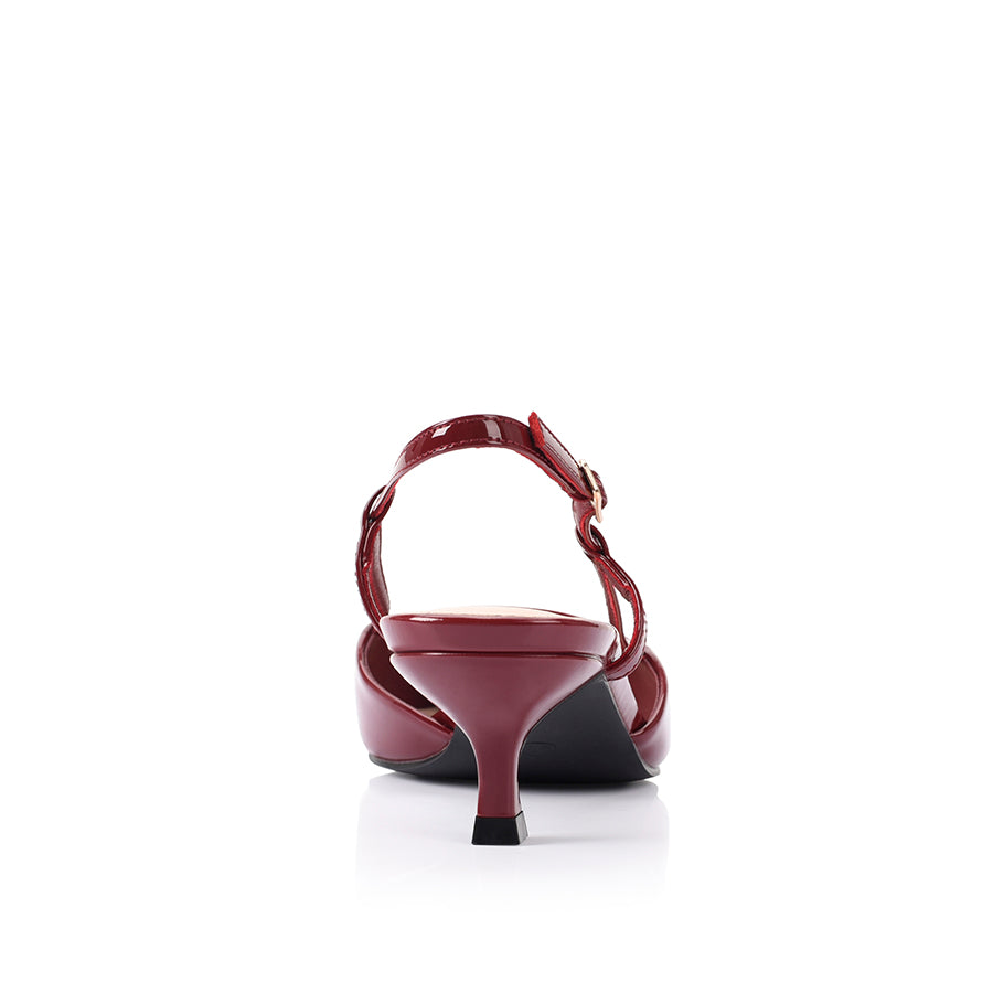 Lucas Women's Slingback Kitten Heels - Wine Red Patent Leather Low Heel Pumps for Work, Party & Special Occasions