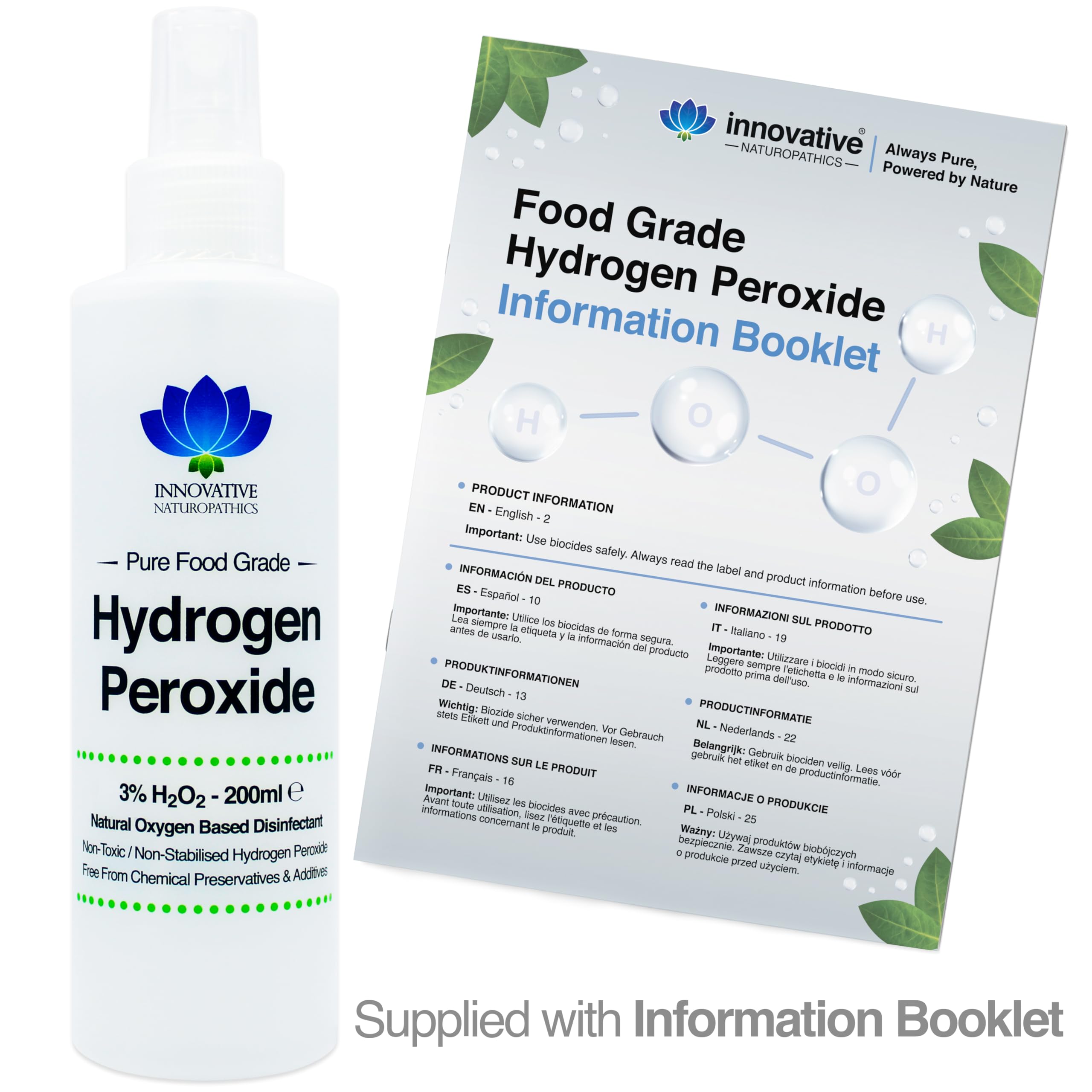 3% Food Grade Hydrogen Peroxide Spray - 200ml Bottle for First Aid, Cleaning & Disinfection | Safe for Kitchen, Bathroom & Wound Care